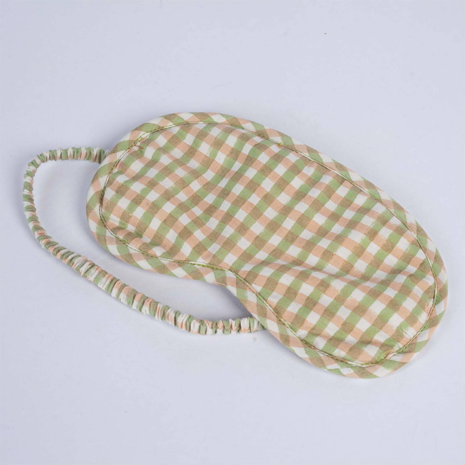 Organic Cotton Eye Mask In Sage Gingham