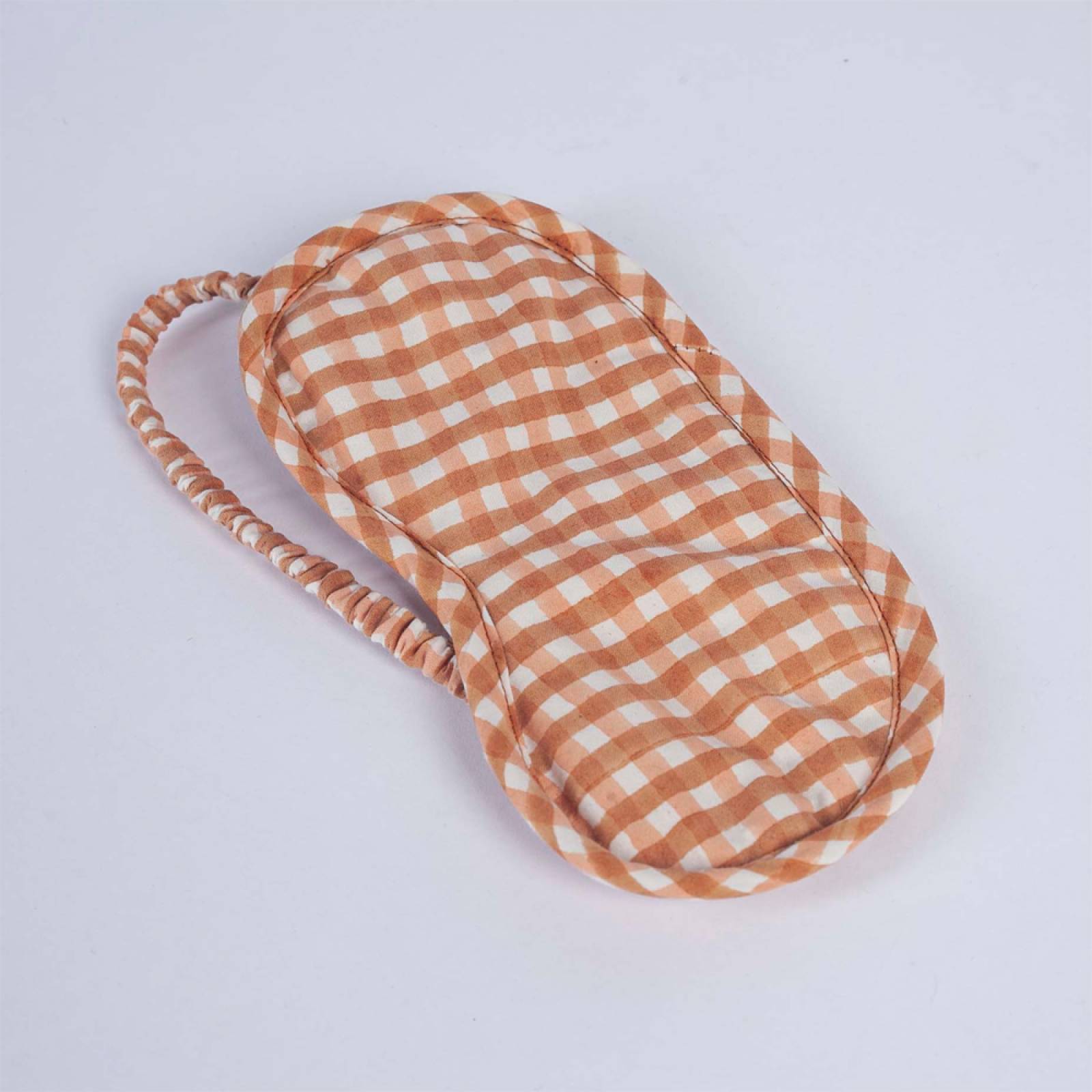 Organic Cotton Eye Mask In Toffee Gingham