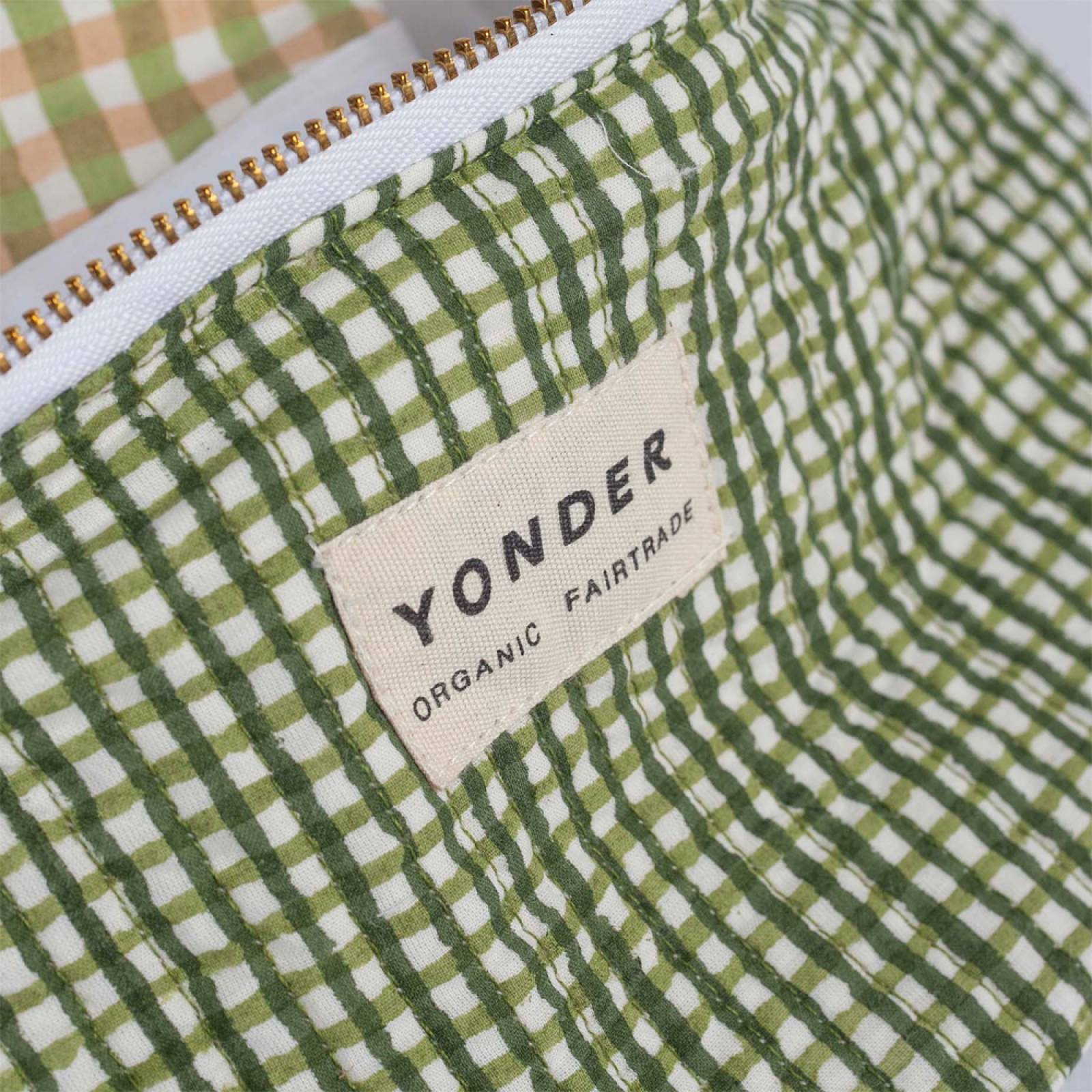 Organic Cotton Quilted Bum Bag In Khaki Gingham thumbnails