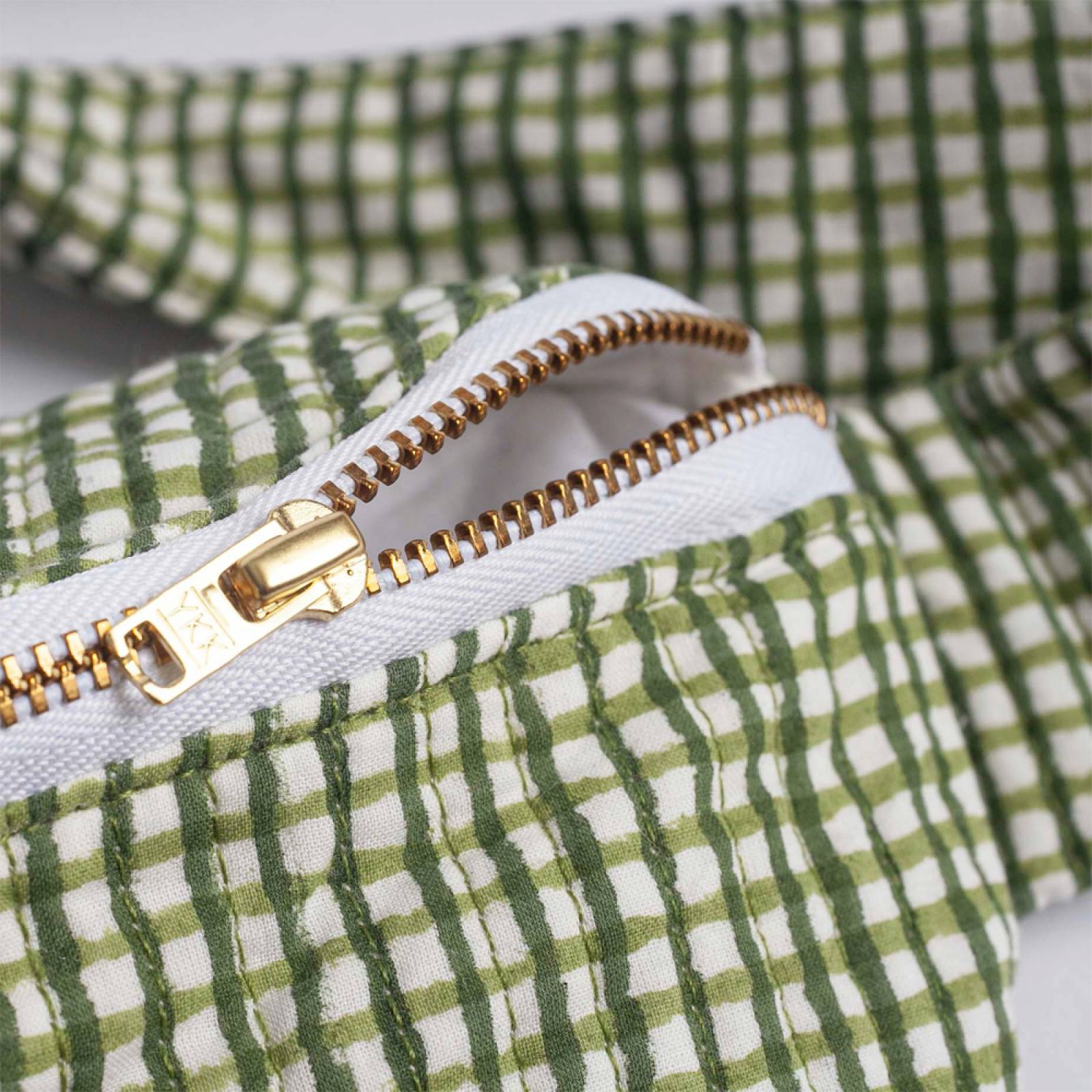 Organic Cotton Quilted Bum Bag In Khaki Gingham thumbnails