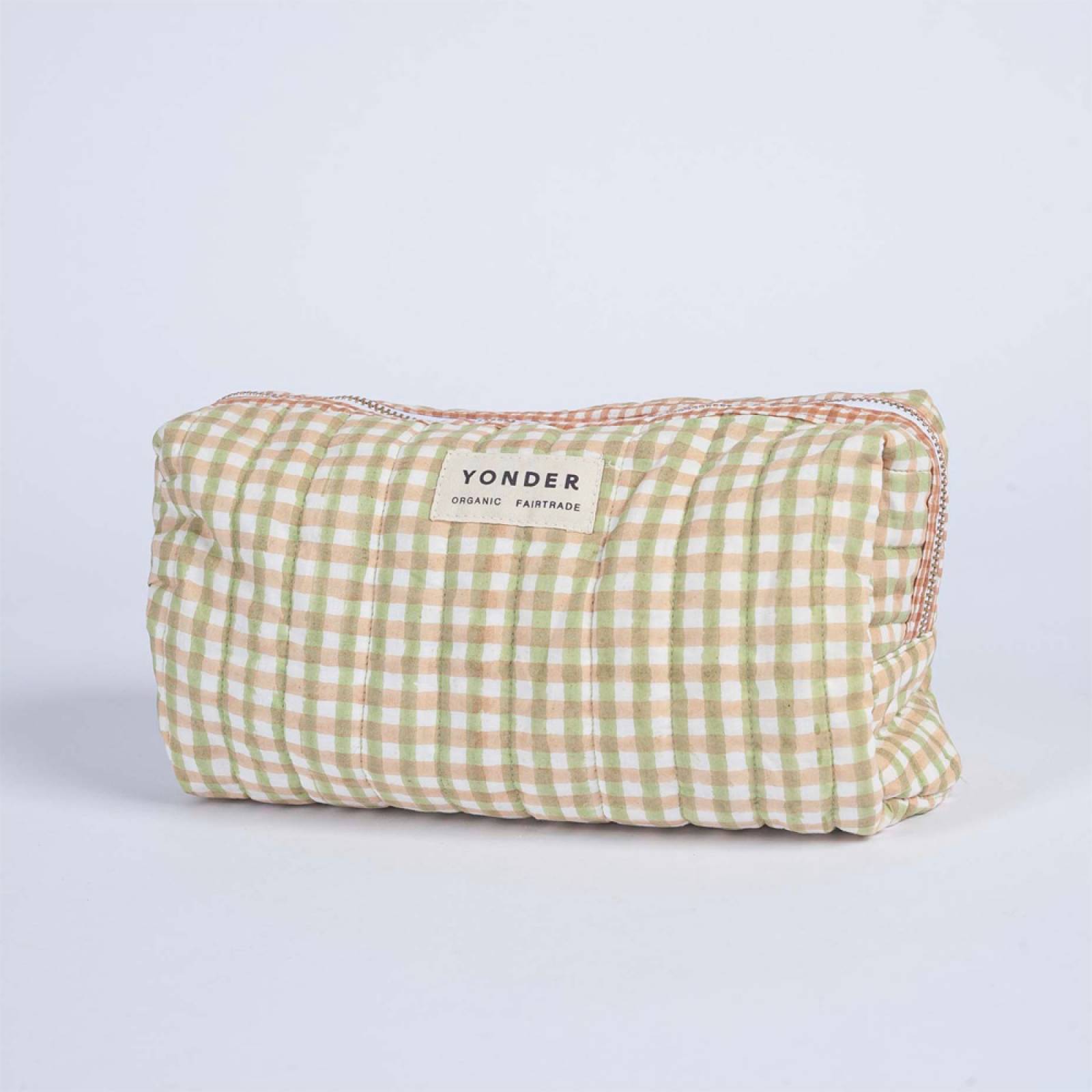 Organic Cotton Wash Bag In Sage Gingham