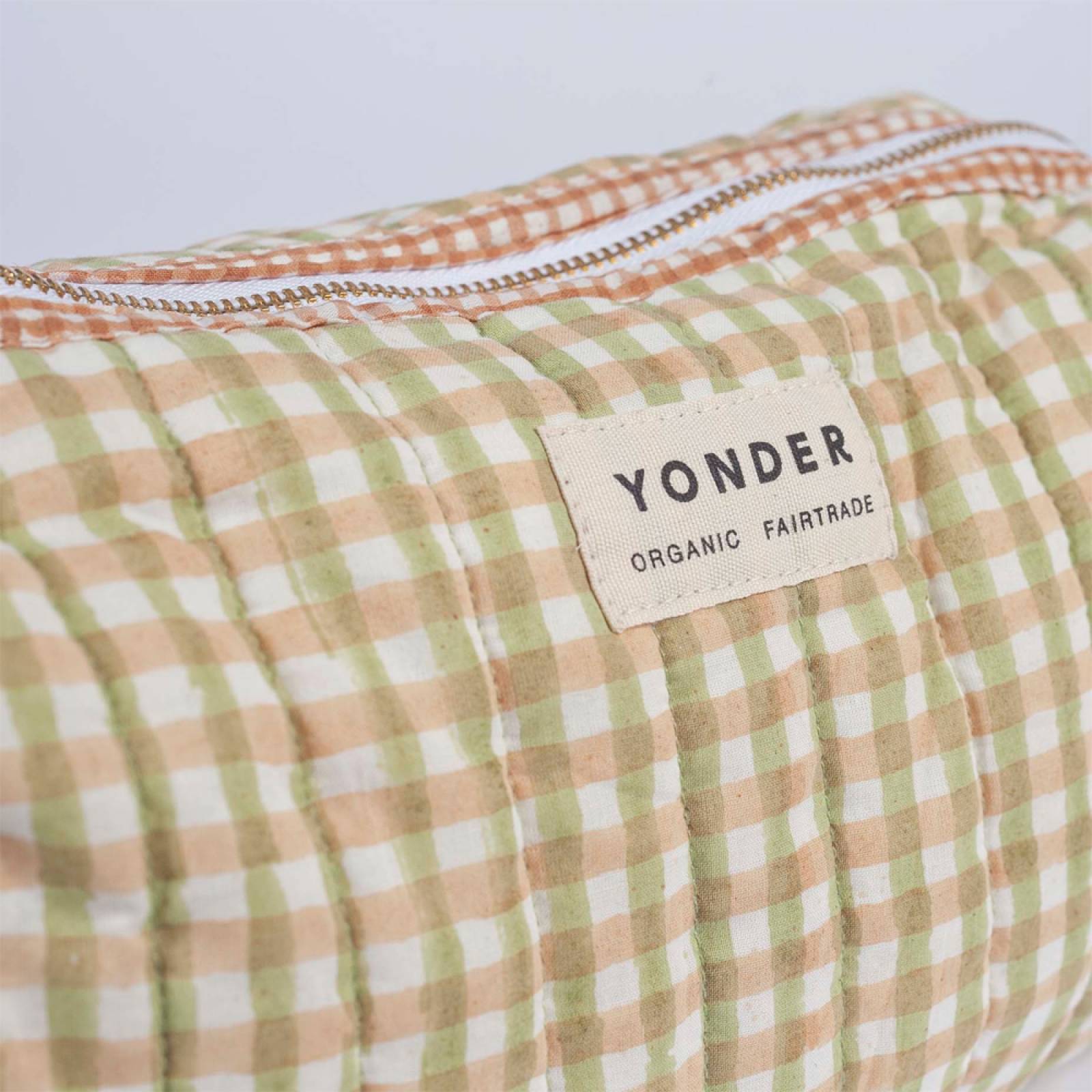Organic Cotton Wash Bag In Sage Gingham thumbnails