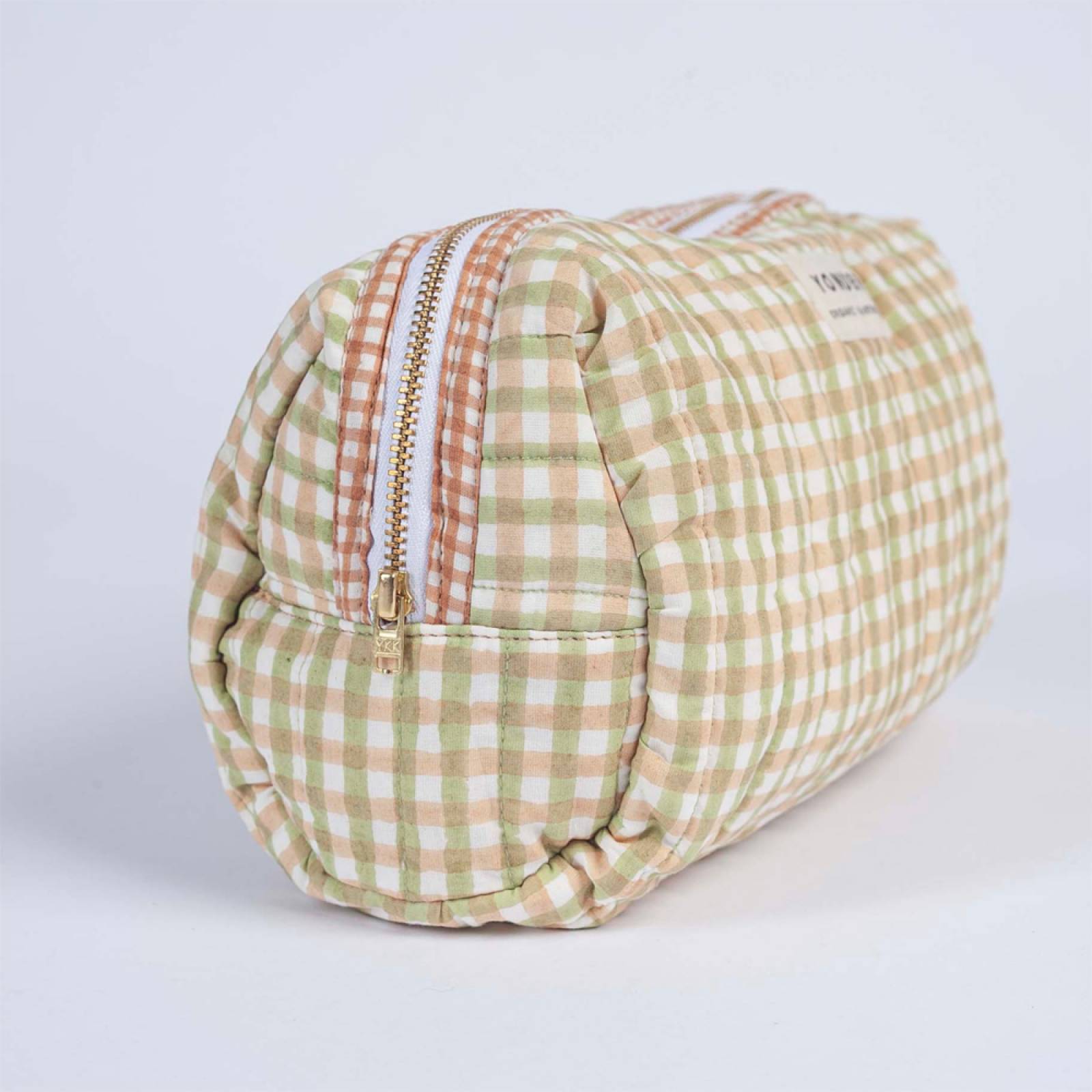 Organic Cotton Wash Bag In Sage Gingham thumbnails