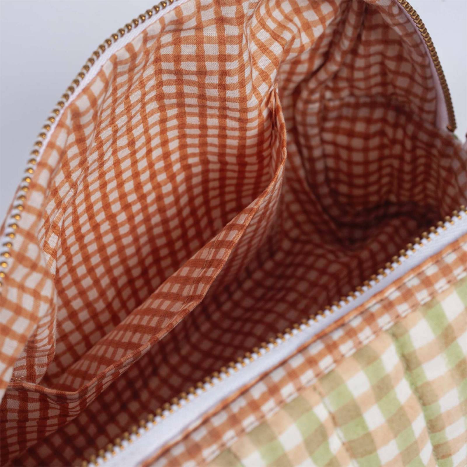 Organic Cotton Wash Bag In Sage Gingham thumbnails