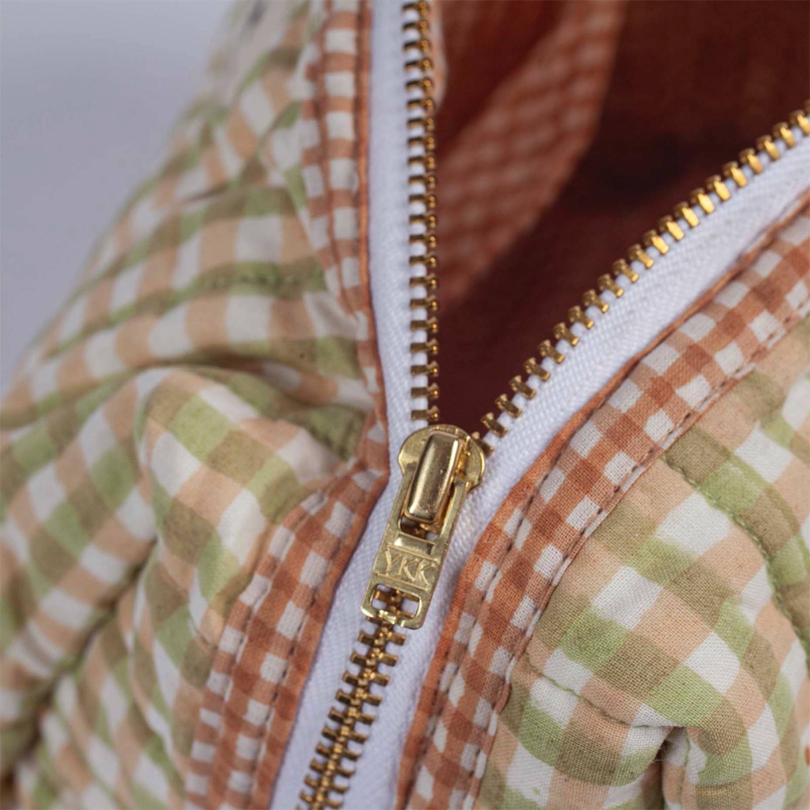 Organic Cotton Wash Bag In Sage Gingham thumbnails