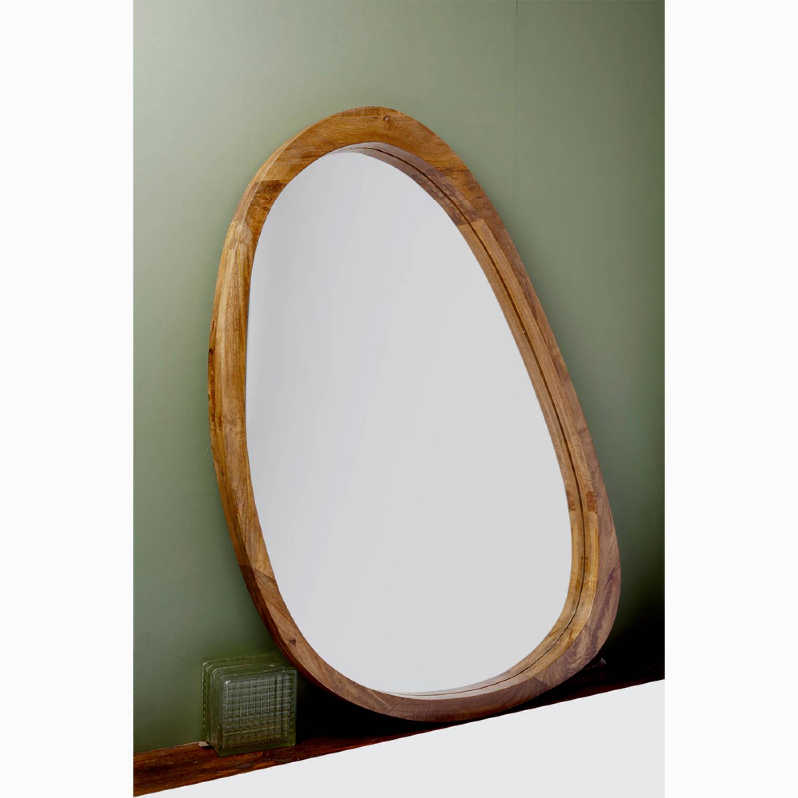 Large Organic Shaped Mirror With Wooden Back