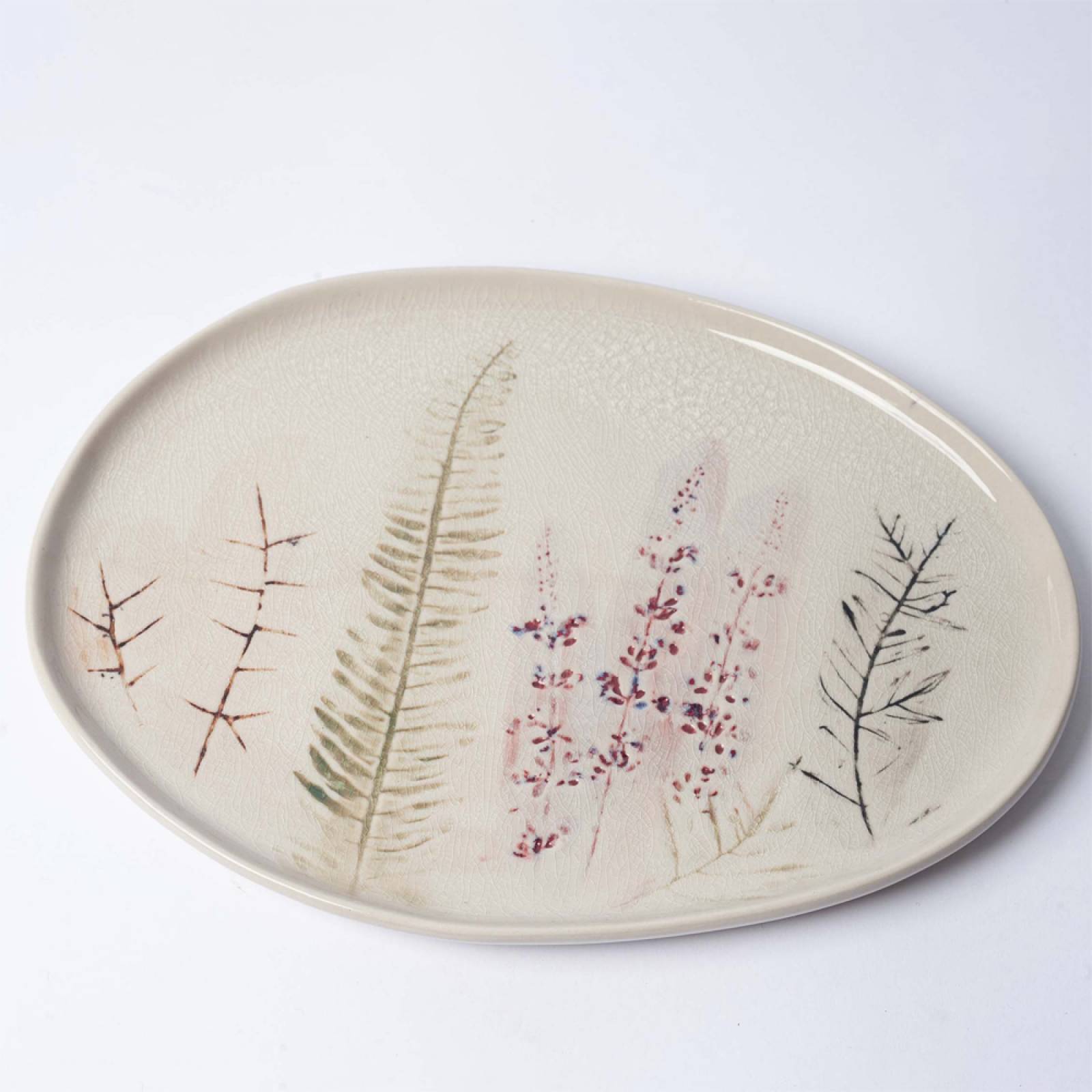 Oval Stoneware Serving Dish With Floral Imprint thumbnails