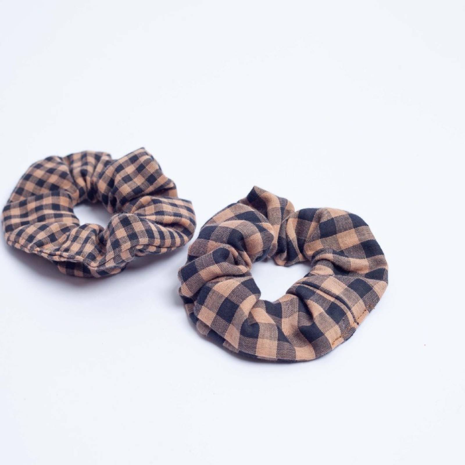 Pack Of 2 Cotton Hair Scrunchies In Rust Gingham