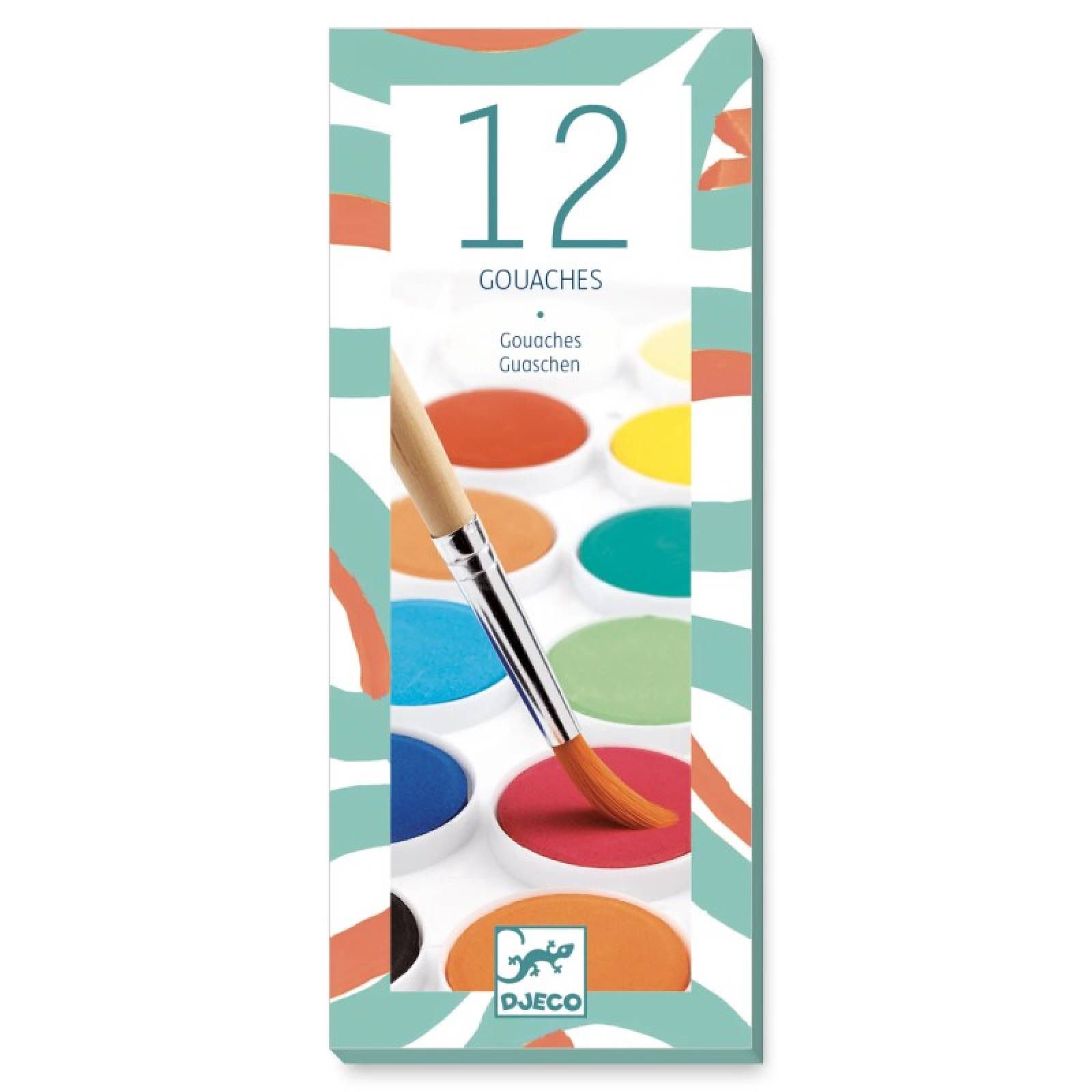 Paint Box Set Of 12 Gouache Colours With Brush By Djeco