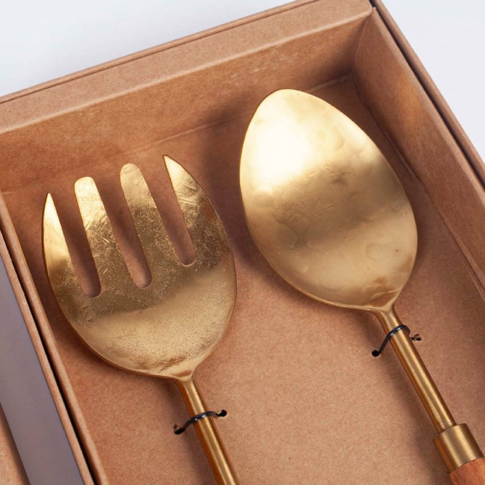 Pair Of Soni Salad Servers In Gold & Acacia Wood thumbnails