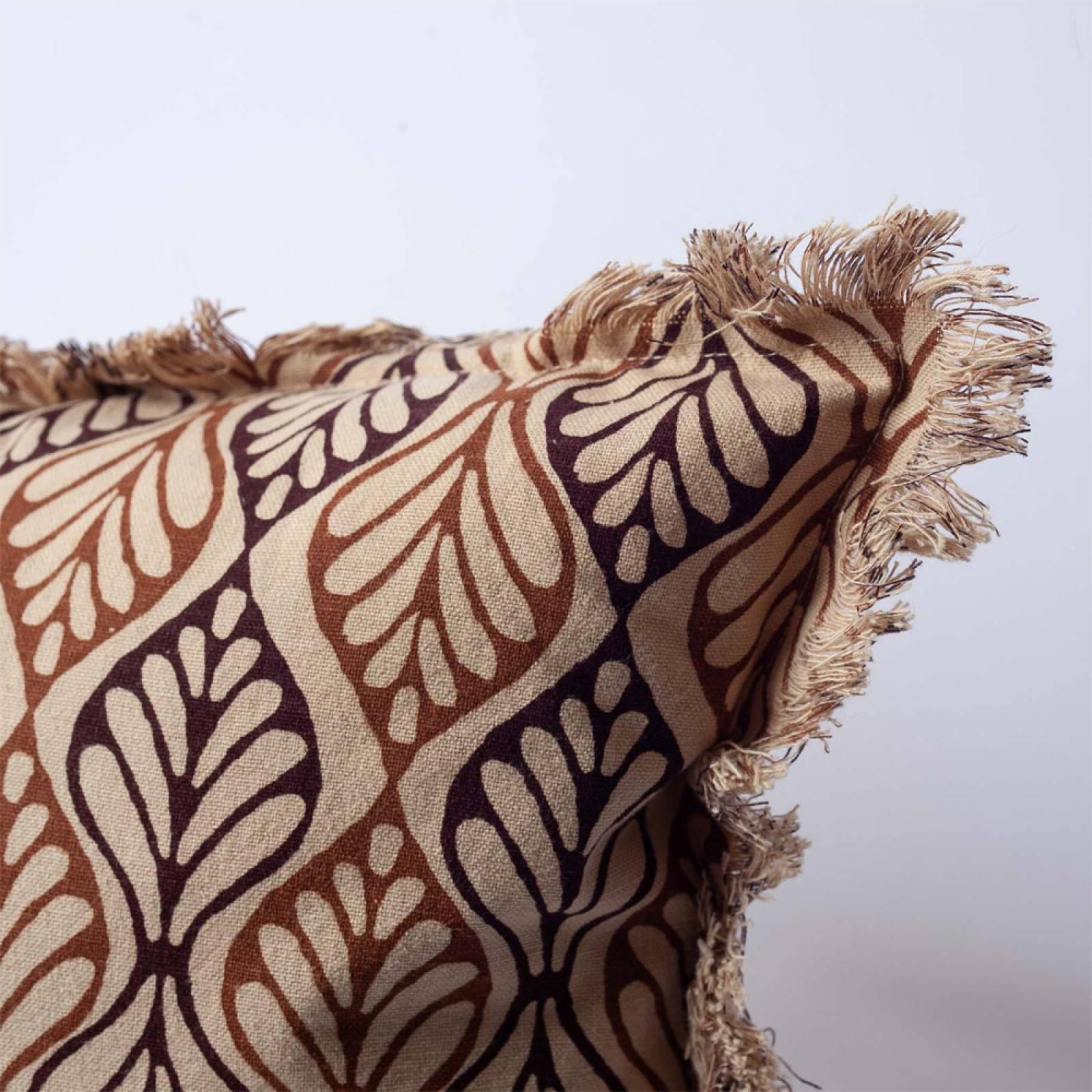 Printed Graphic Cushion In Sienna WIth Fringing 50x50cm thumbnails