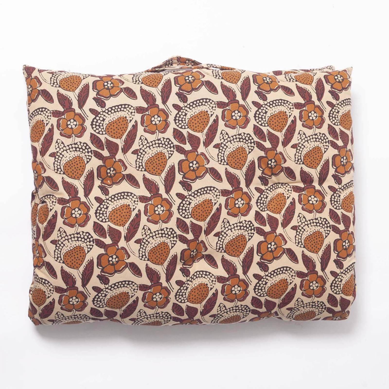 Printed Single Cotton Folding Cushion In Brown Flora Block Print thumbnails