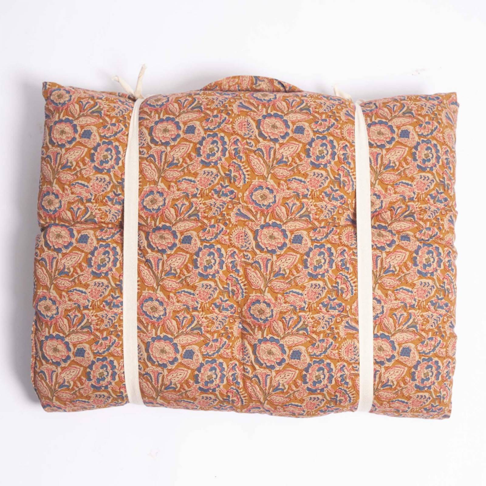 Printed Single Cotton Folding Cushion In Honey Rose Block Print