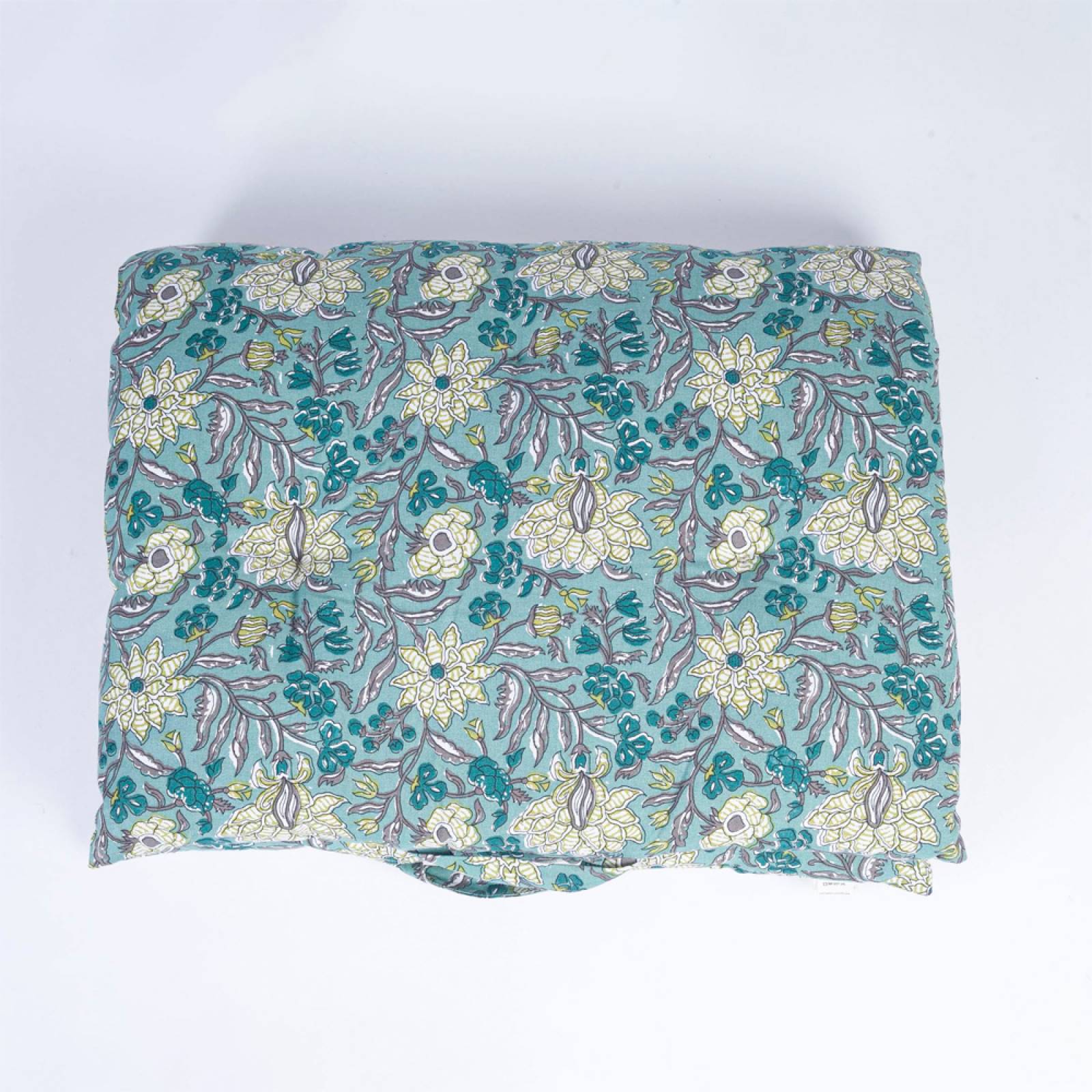 Printed Single Cotton Folding Cushion In Turquoise Block Print