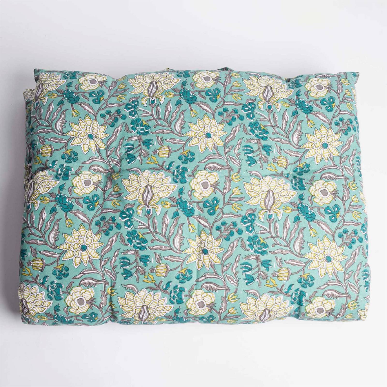 Printed Single Cotton Folding Cushion In Turquoise Block Print