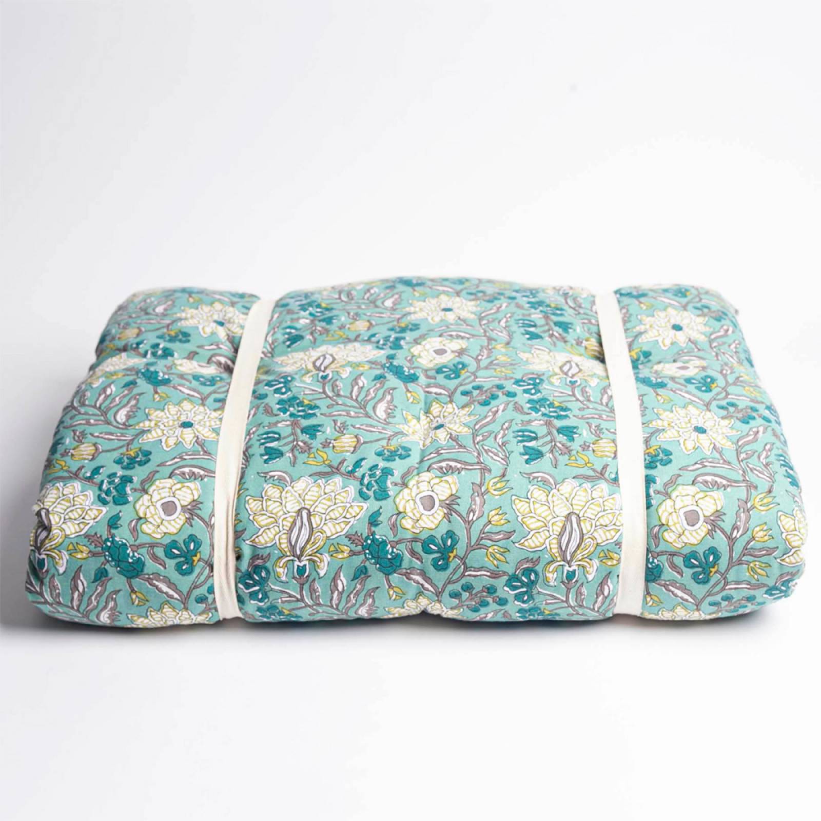 Printed Single Cotton Folding Cushion In Turquoise Block Print thumbnails