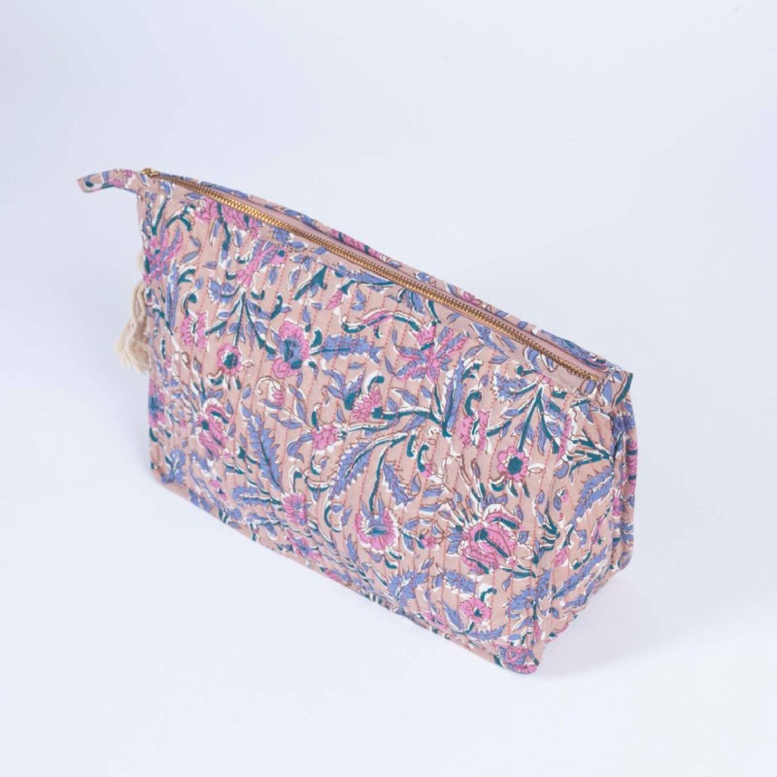 Quilted Wash Bag In Dusty Rose Block Print thumbnails