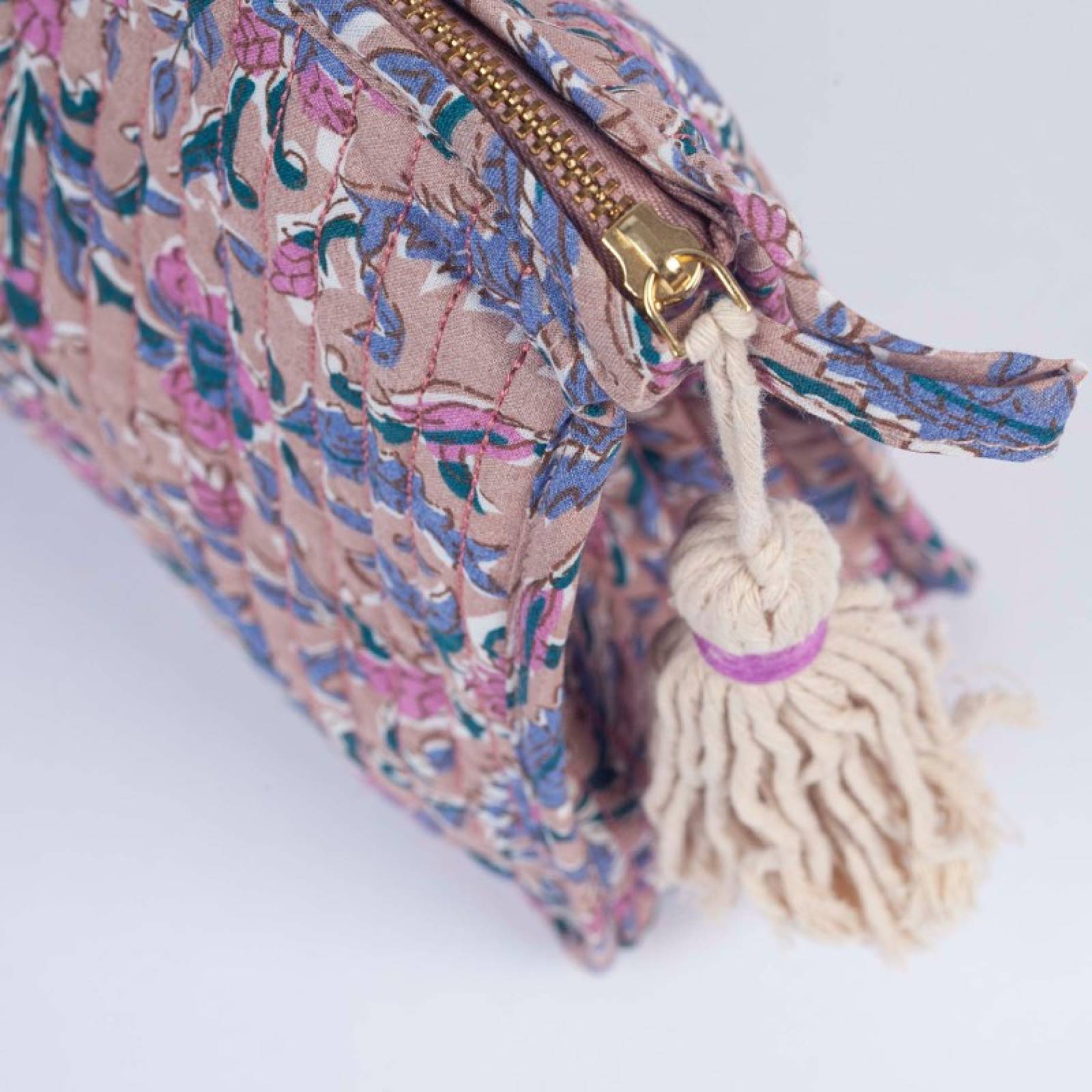 Quilted Wash Bag In Dusty Rose Block Print thumbnails