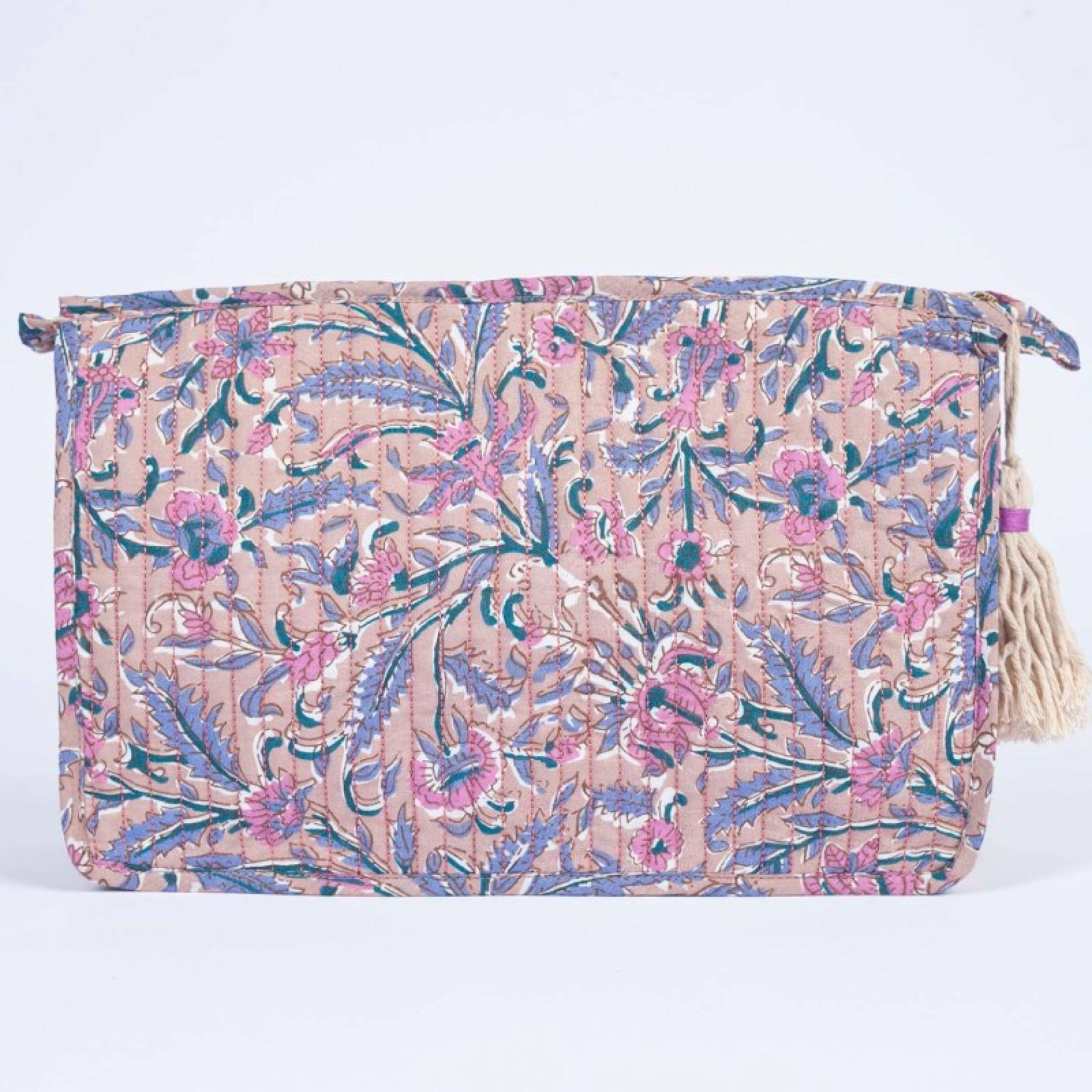 Quilted Wash Bag In Dusty Rose Block Print thumbnails