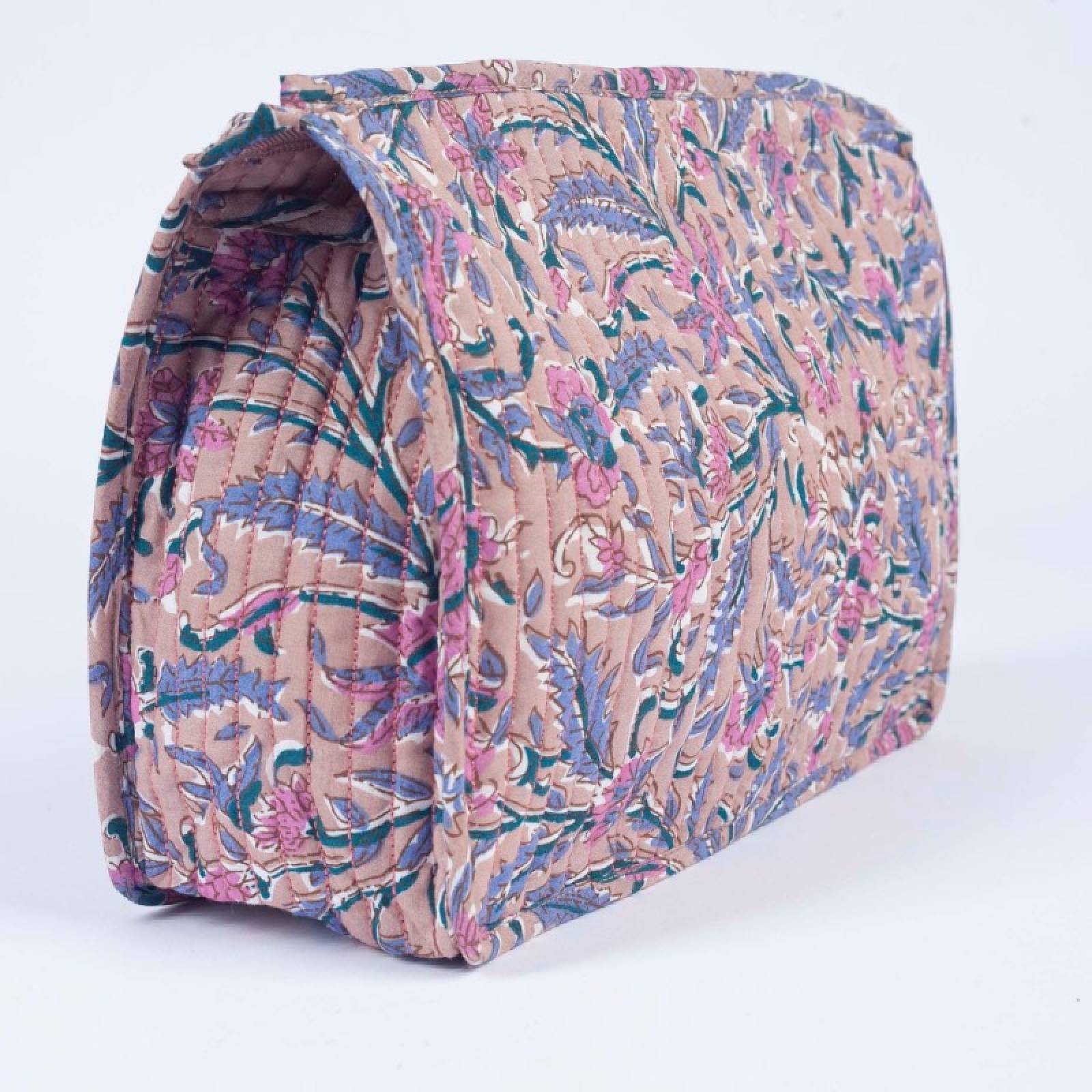 Quilted Wash Bag In Dusty Rose Block Print thumbnails