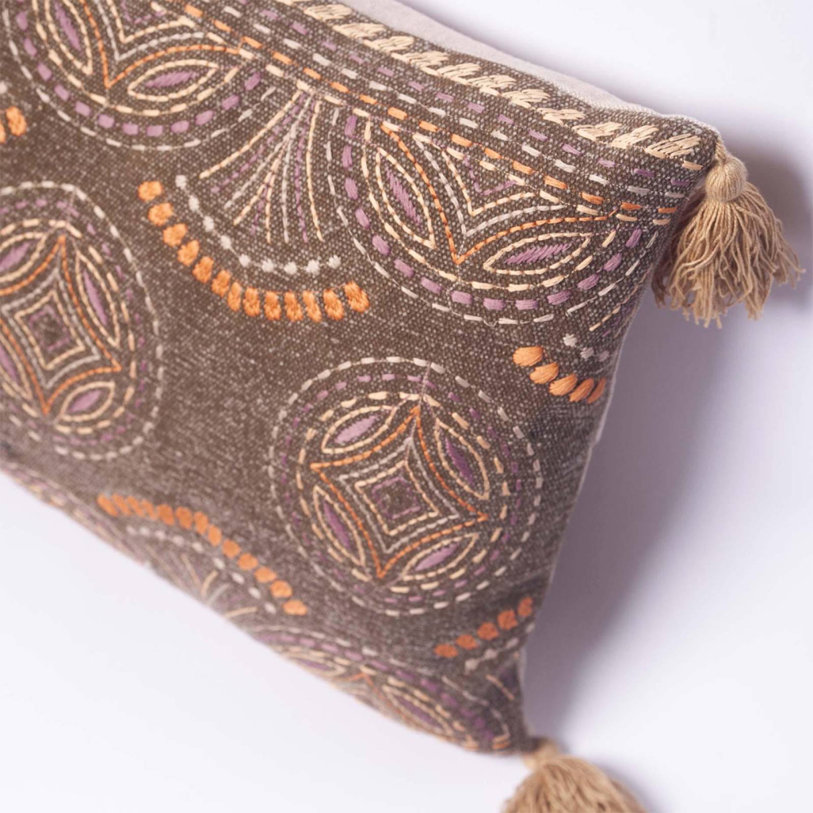 Rectangular Embroidered Brown And Orange Cushion 60x35cm thumbnails