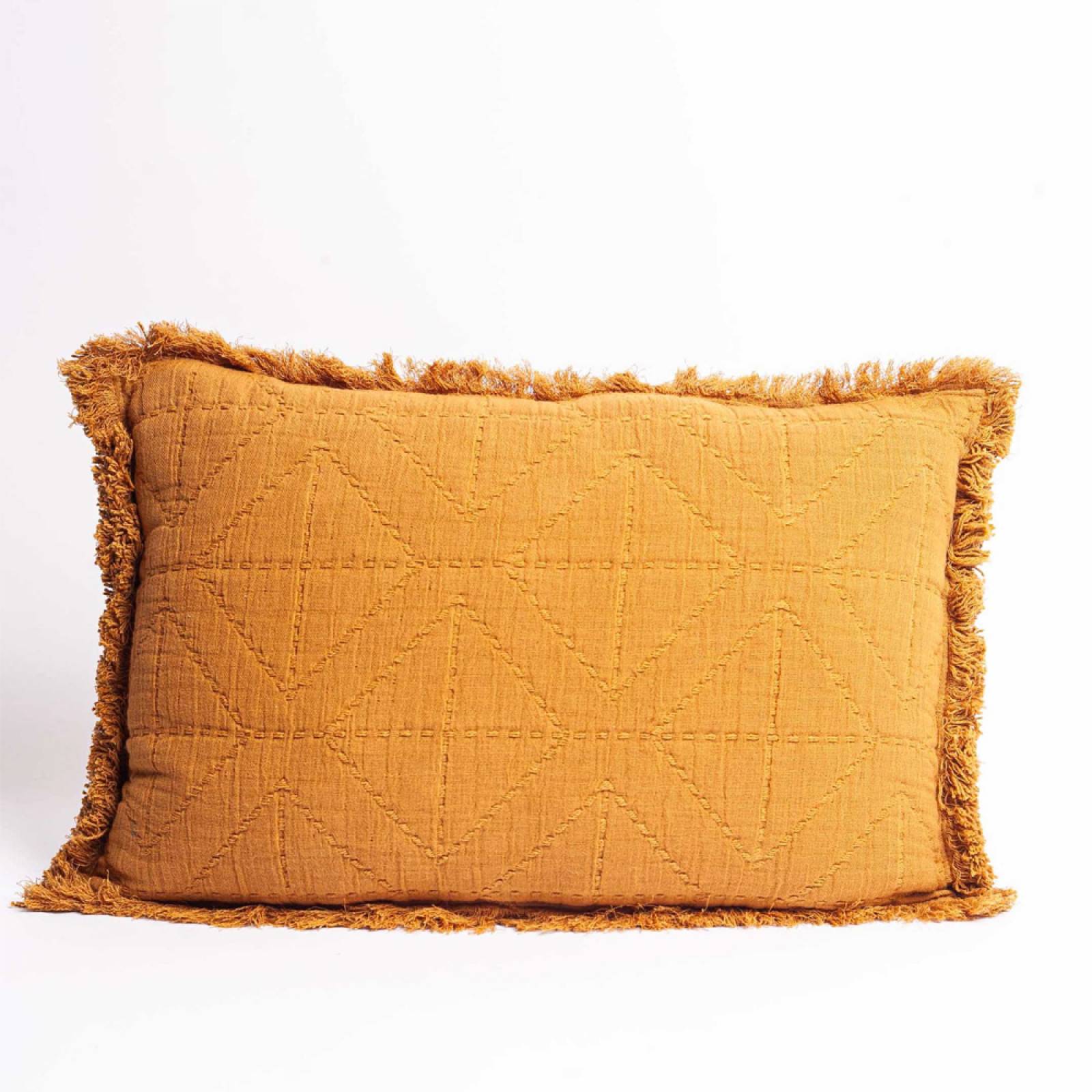 Rectangular Quilted Cushion With Fringing In Hazelnut 30x50cm