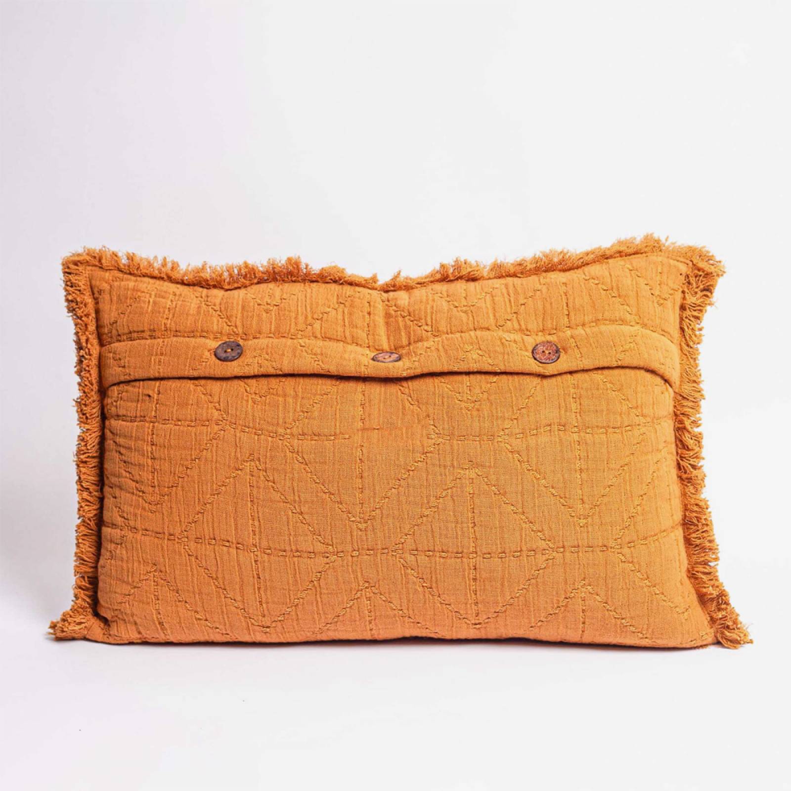 Rectangular Quilted Cushion With Fringing In Hazelnut 30x50cm thumbnails