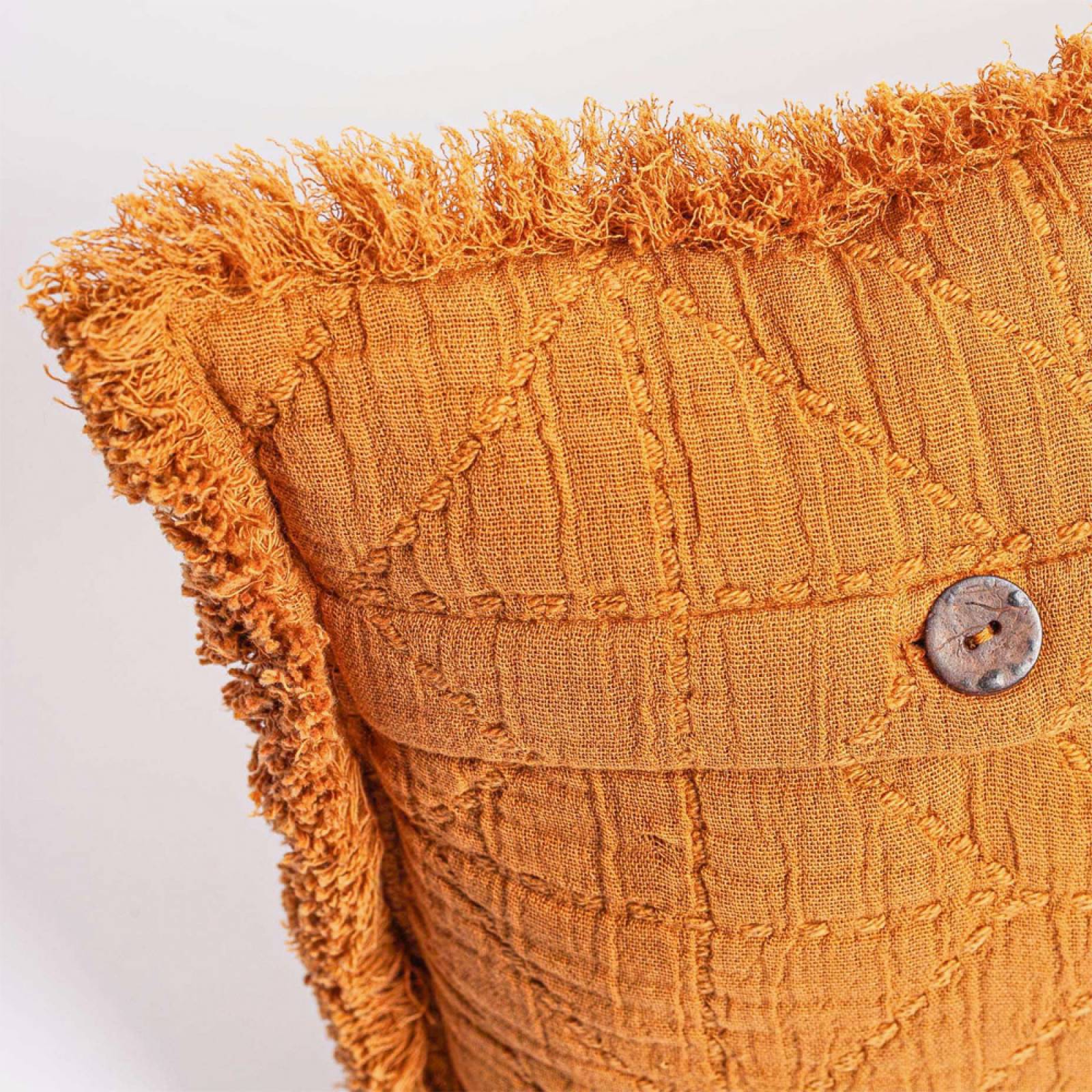 Rectangular Quilted Cushion With Fringing In Hazelnut 30x50cm thumbnails