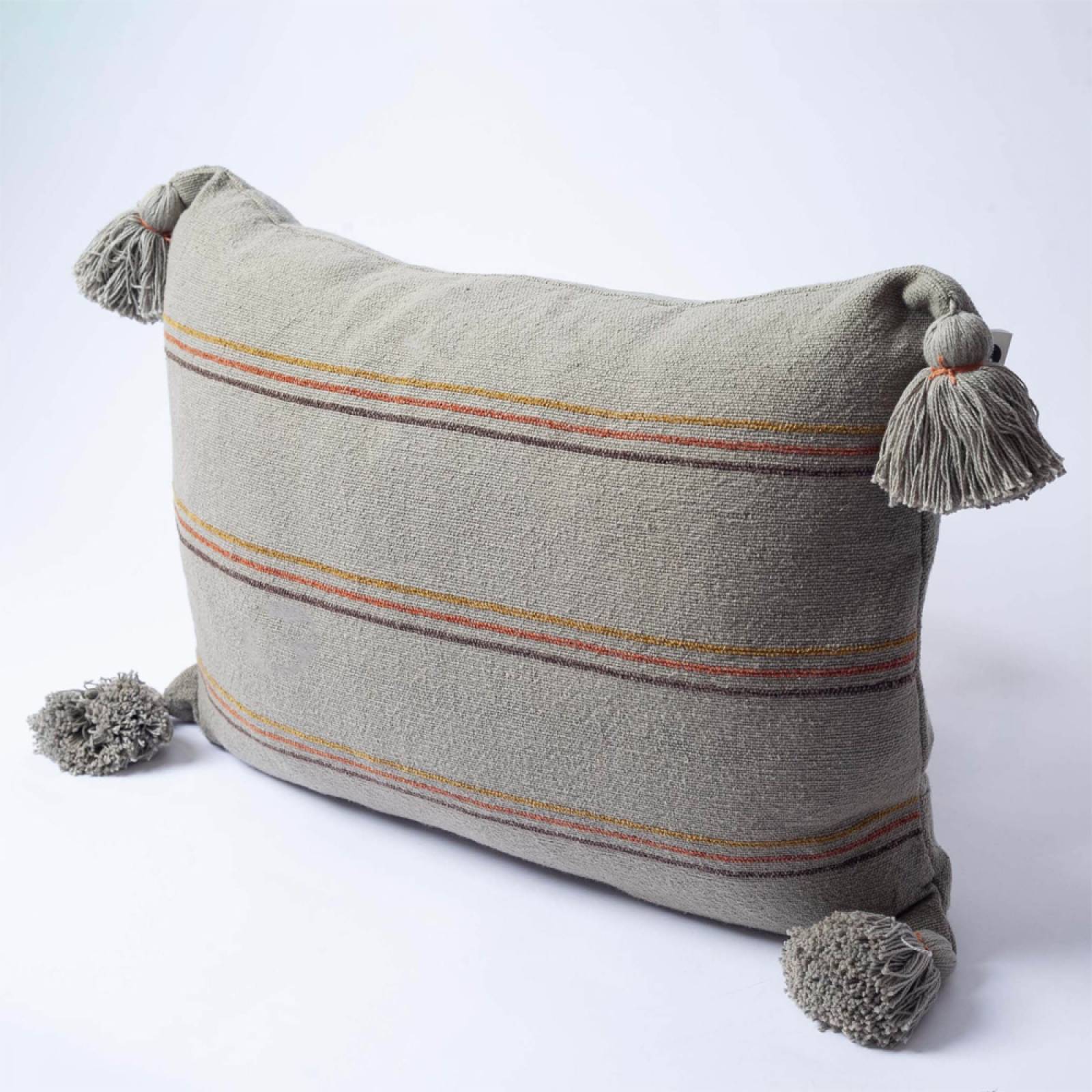 Rectangular Striped Cushion With Tassels In Sage 40x60cm thumbnails