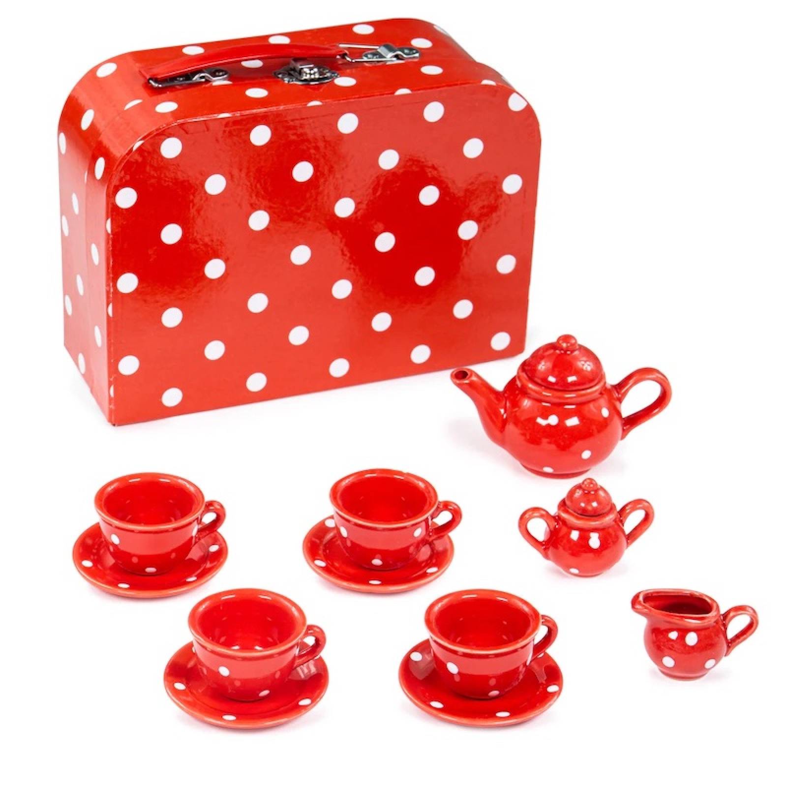 Red And White Spot Porcelain Tea Set In Case 3+ thumbnails