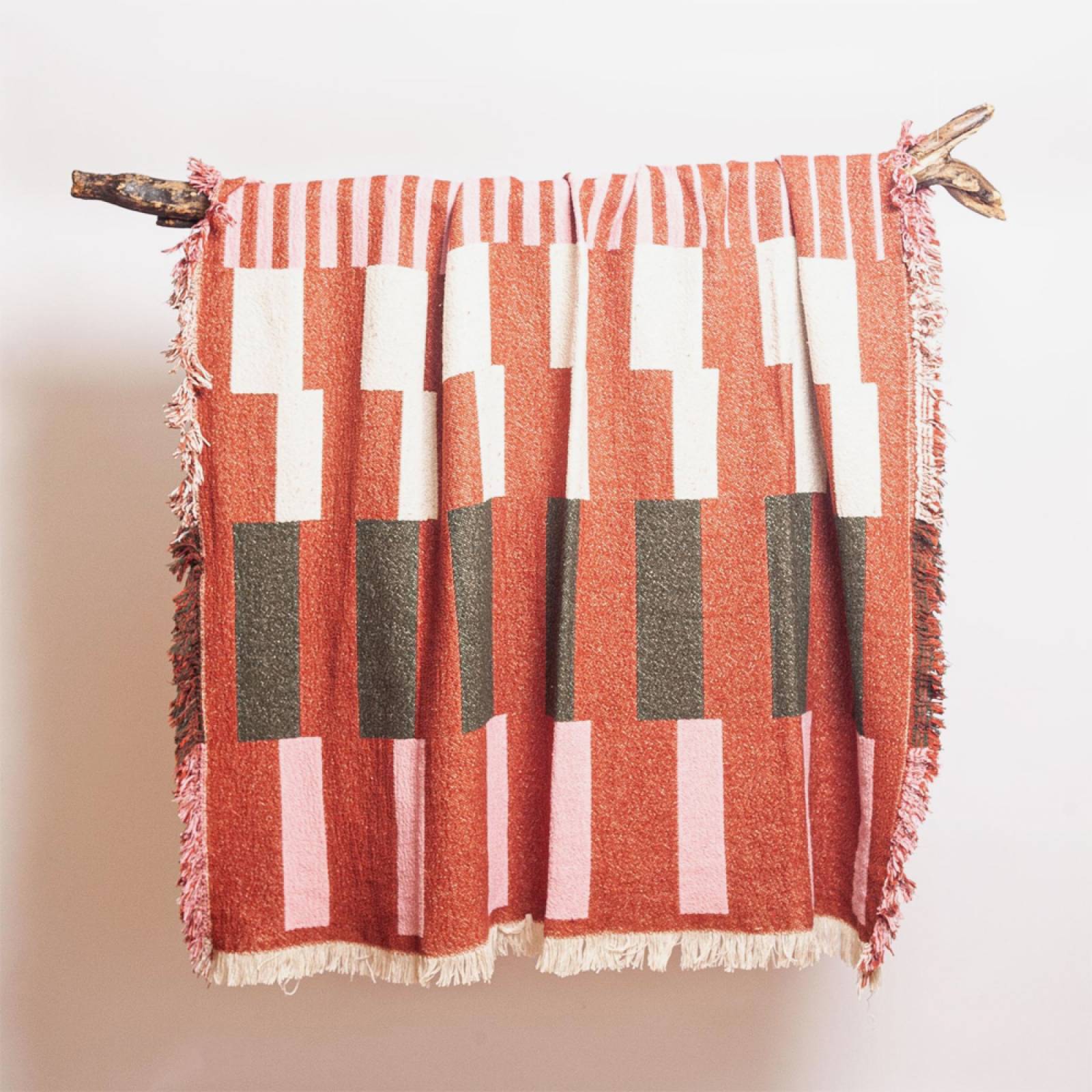 Red & Green Geometric Cotton Blanket Throw