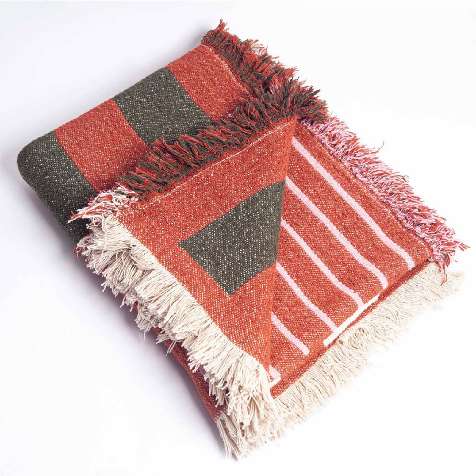 Red & Green Geometric Cotton Blanket Throw thumbnails