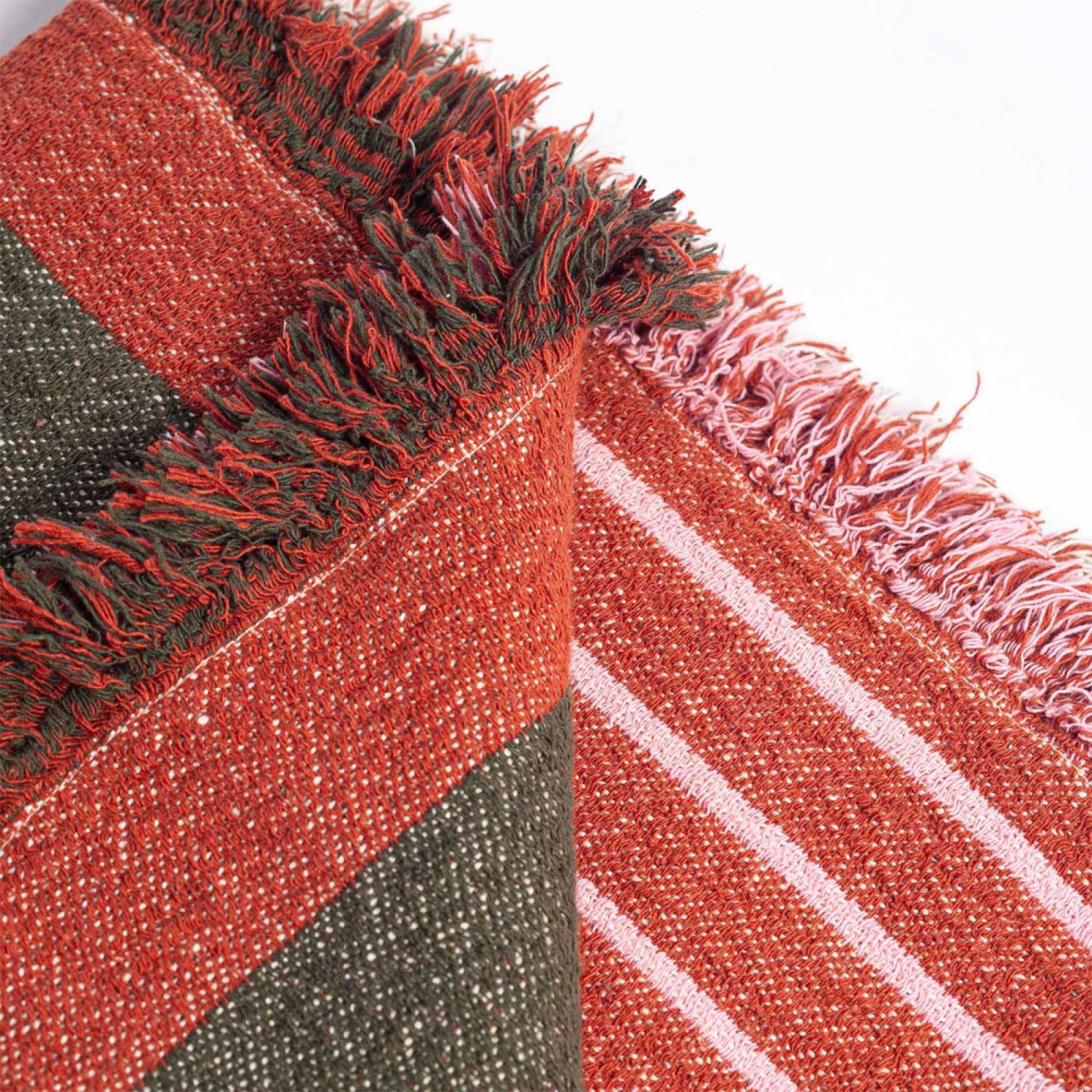 Red Green Geometric Cotton Blanket Throw