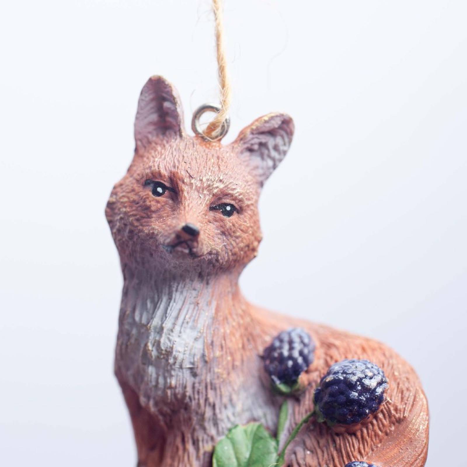 Resin Fox With Berries Hanging Christmas Decoration thumbnails