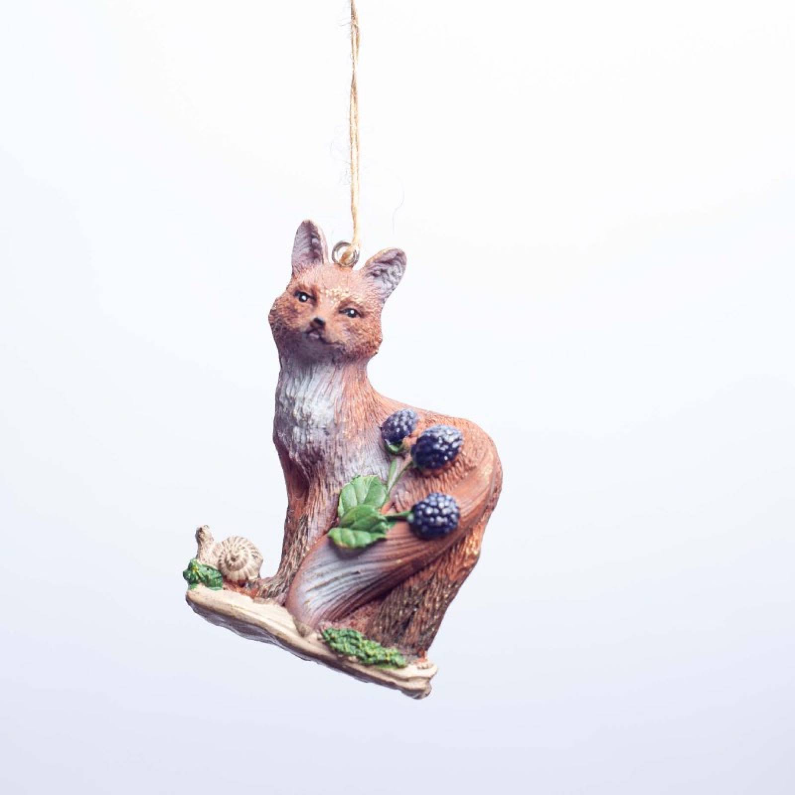 Resin Fox With Berries Hanging Christmas Decoration