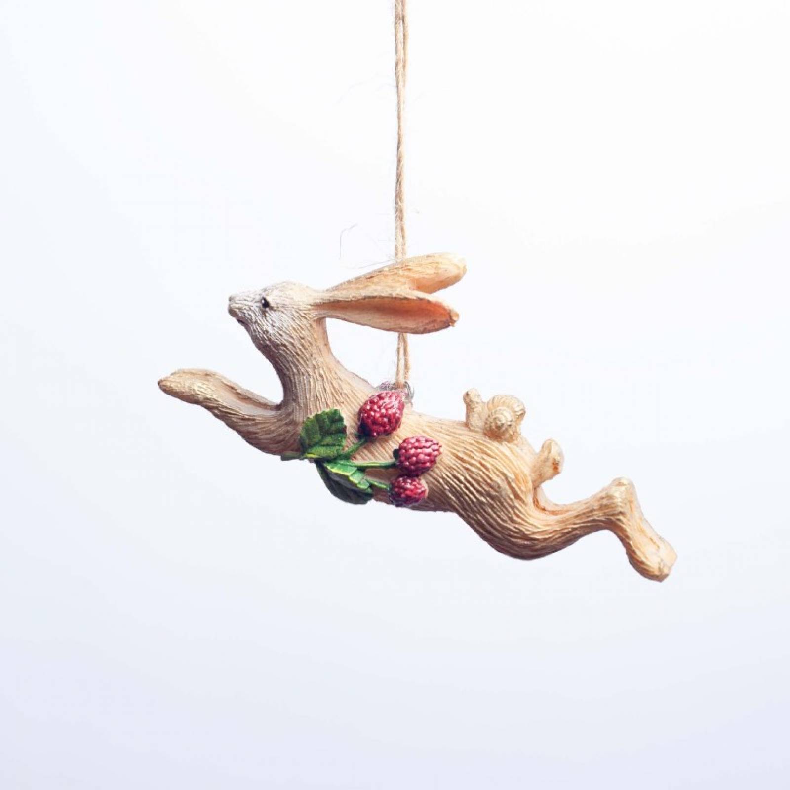 Resin Hare With Berries Hanging Christmas Decoration thumbnails