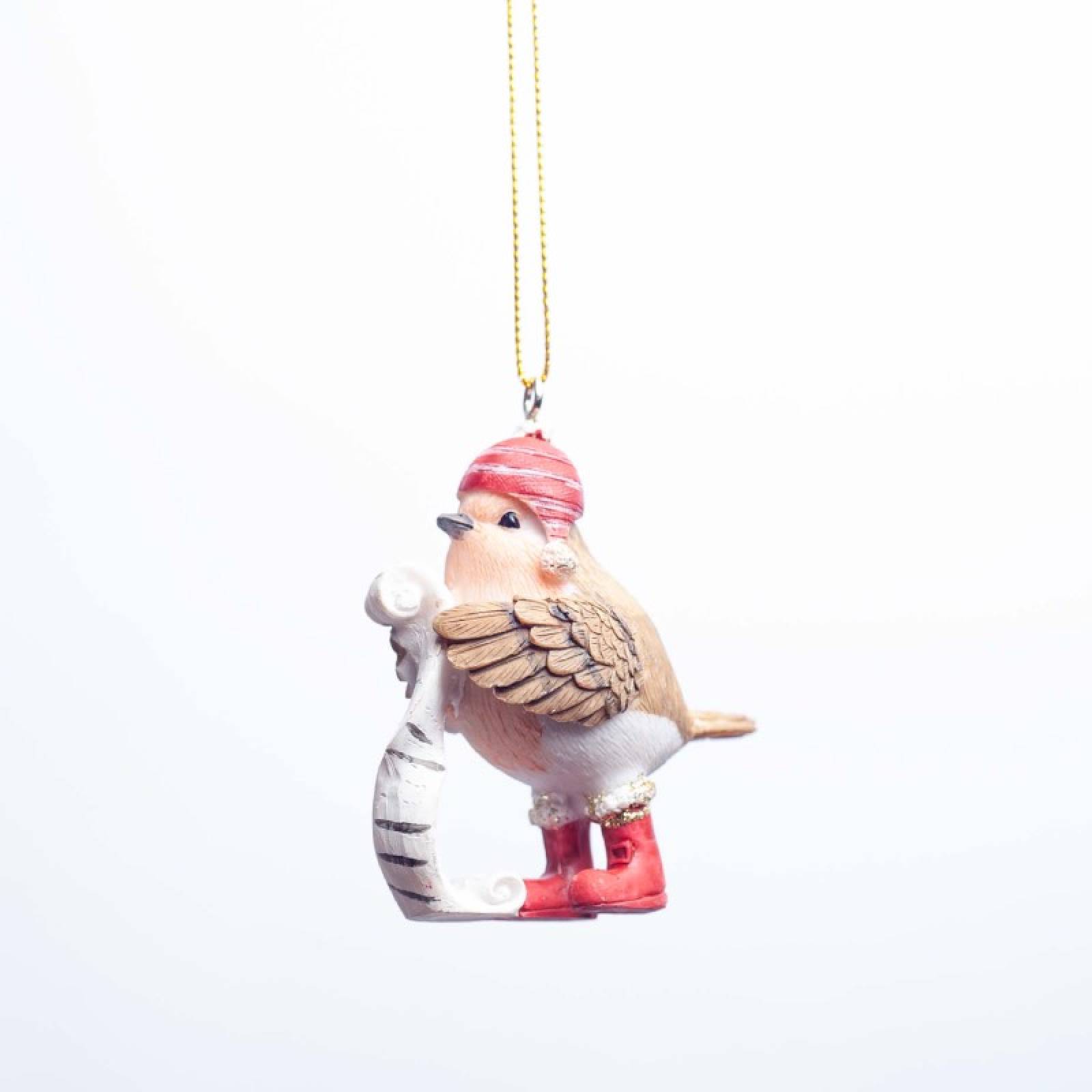 Resin Robin With Santa Hat & Boots Hanging Christmas Decoration thumbnails