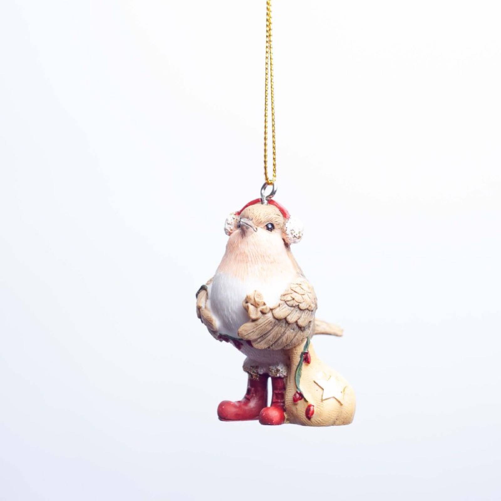 Resin Robin With Santa Hat & Boots Hanging Christmas Decoration thumbnails