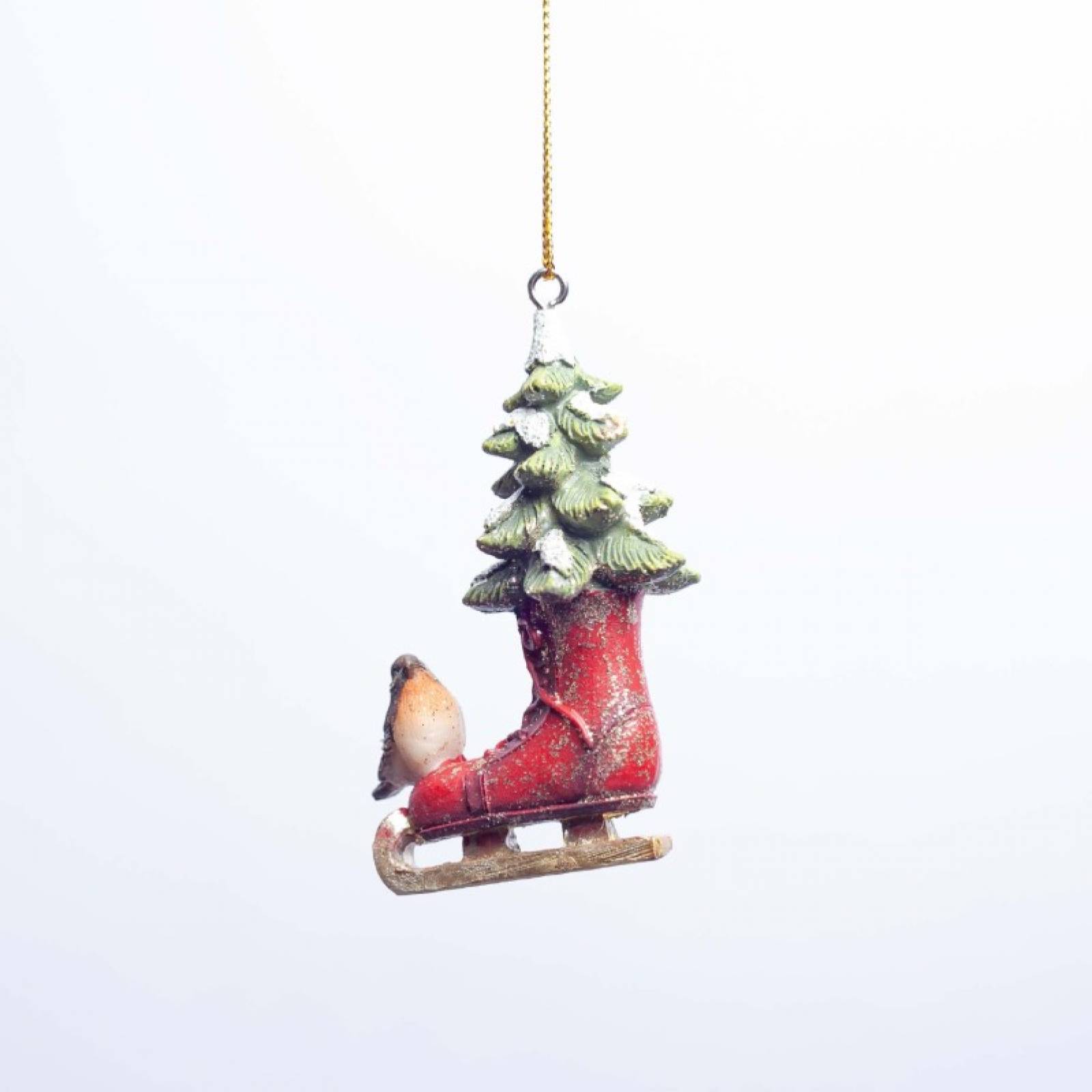 Resin Skating Boot With Robin Hanging Christmas Decoration