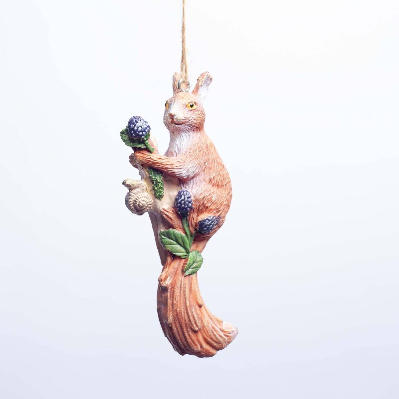 Resin Squirrel With Berries Hanging Christmas Decoration