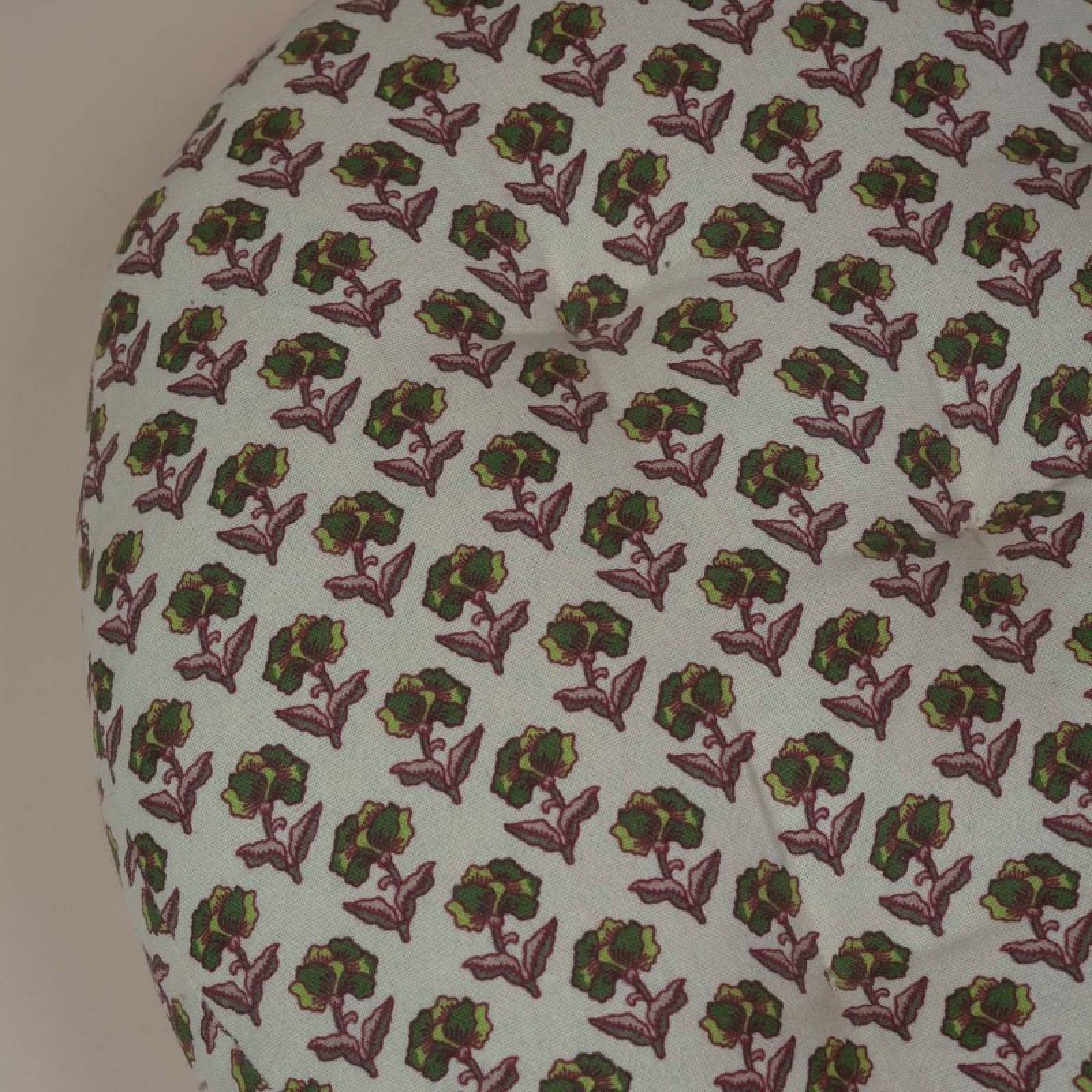 Round Seat Pad Cushion In Green & Burgundy Block Print thumbnails
