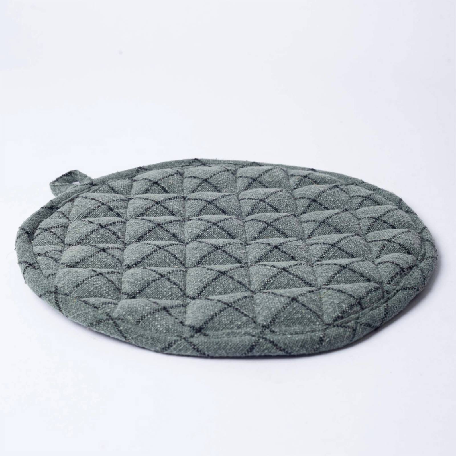 Round Quilted Pot Holder In Ivy & Black