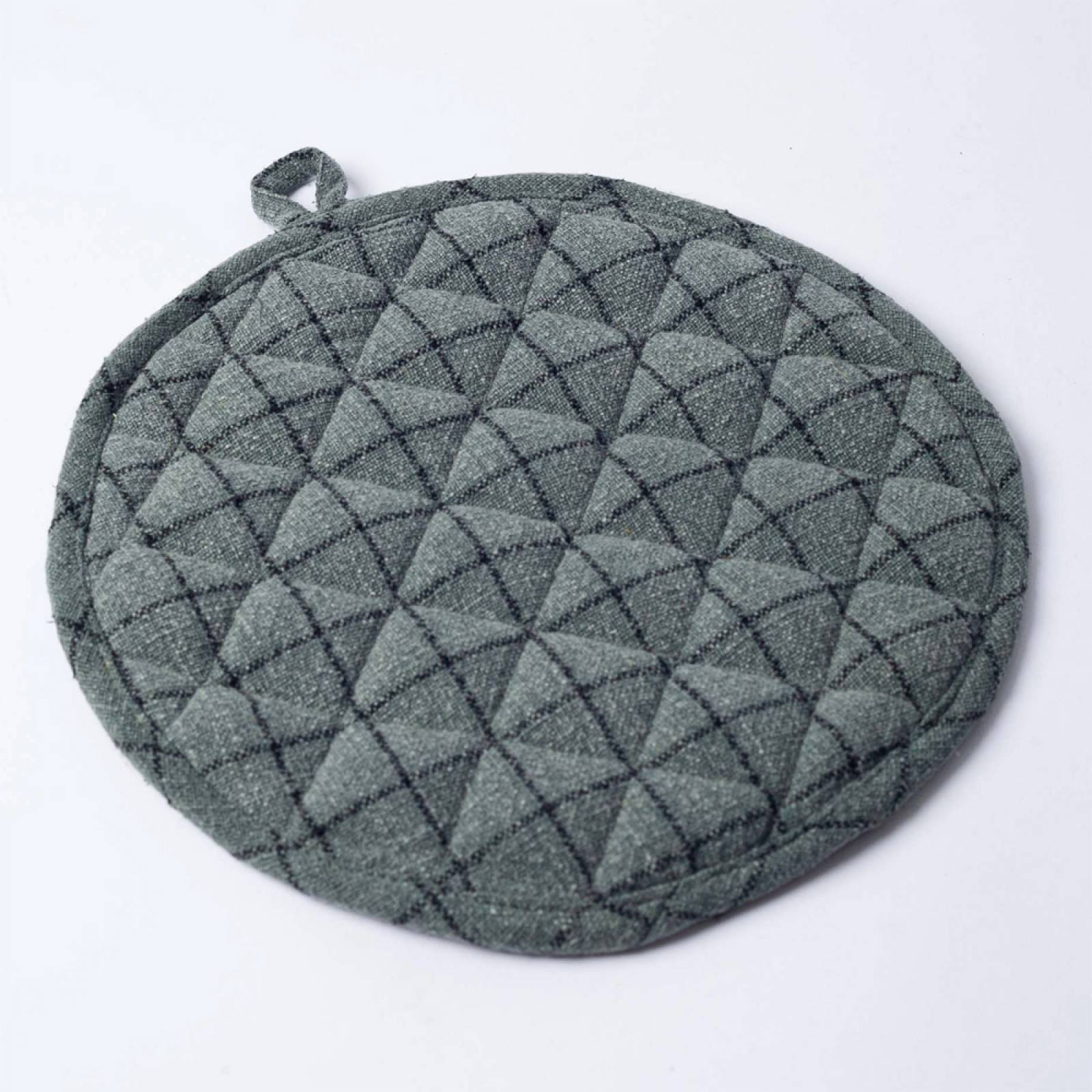 Round Quilted Pot Holder In Ivy & Black thumbnails