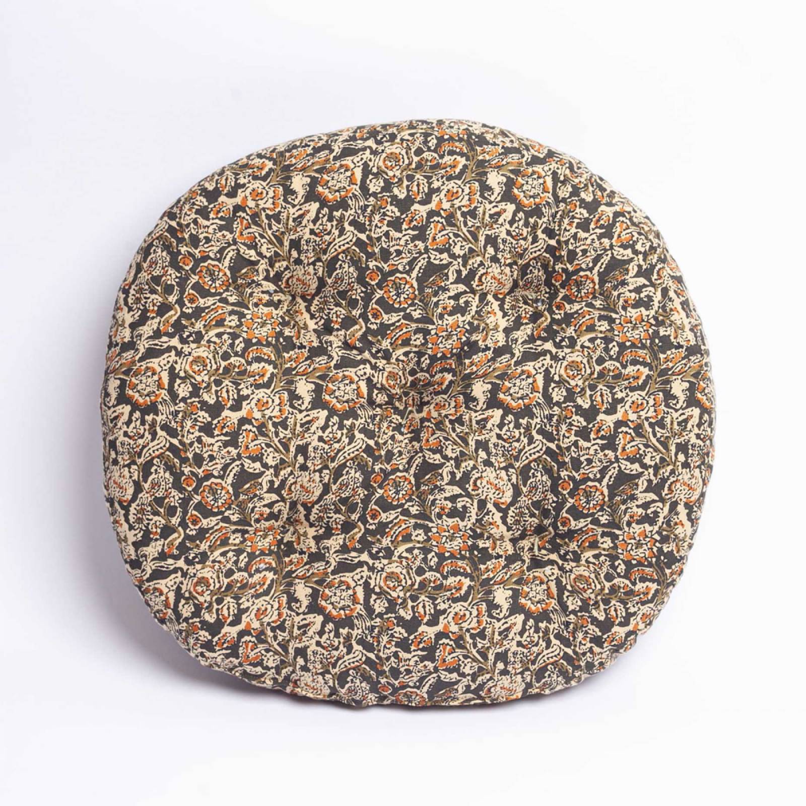 Round Seat Pad Cushion In Moss Green Block Print thumbnails