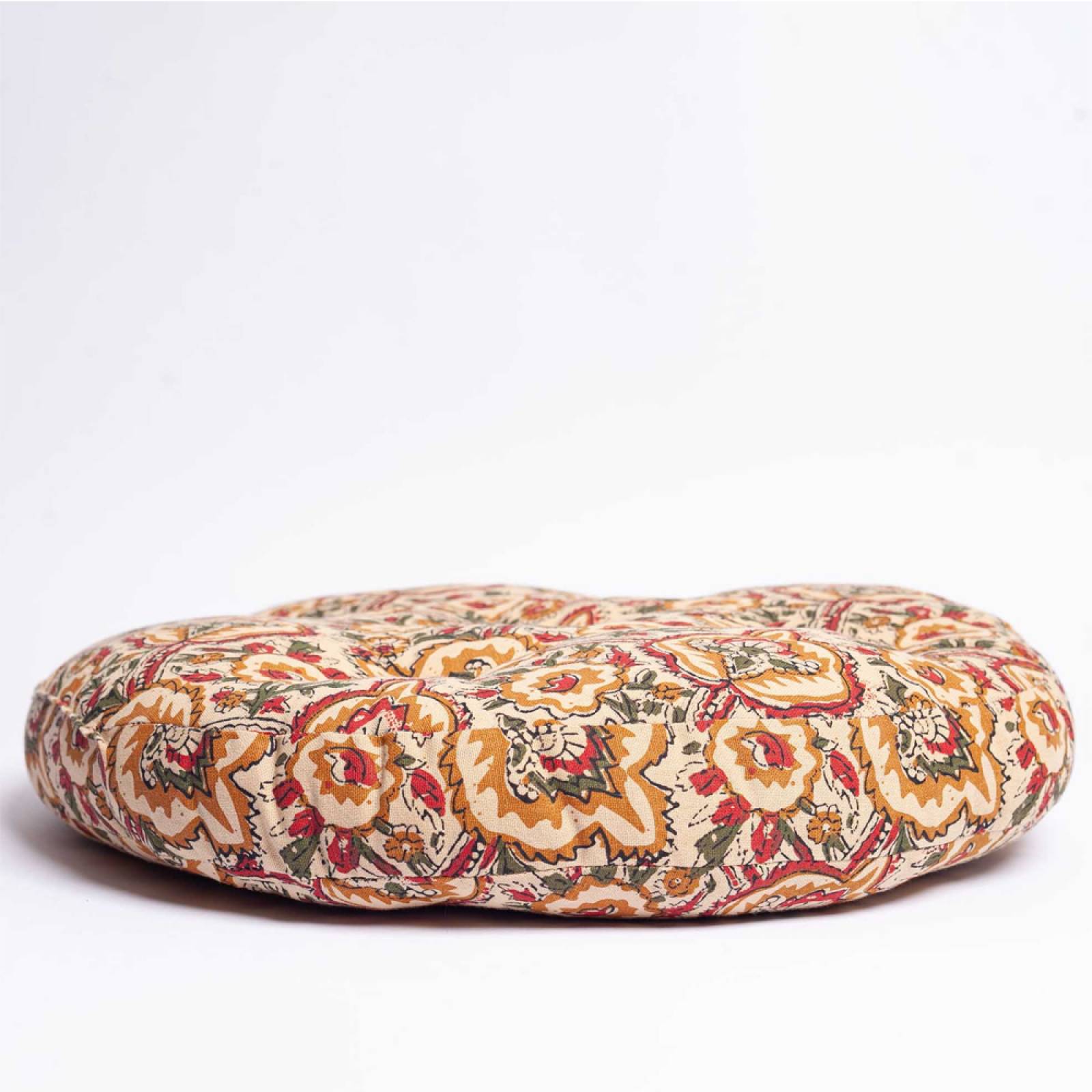 Round Seat Pad Cushion In Red, Green & Yellow Block Print thumbnails