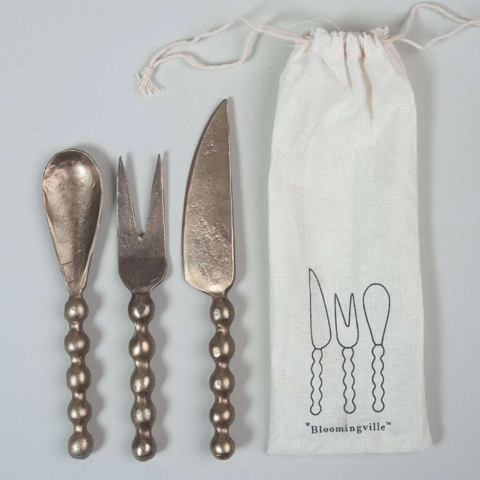 Rustic Brass Bobble Cheese Utensil Set thumbnails