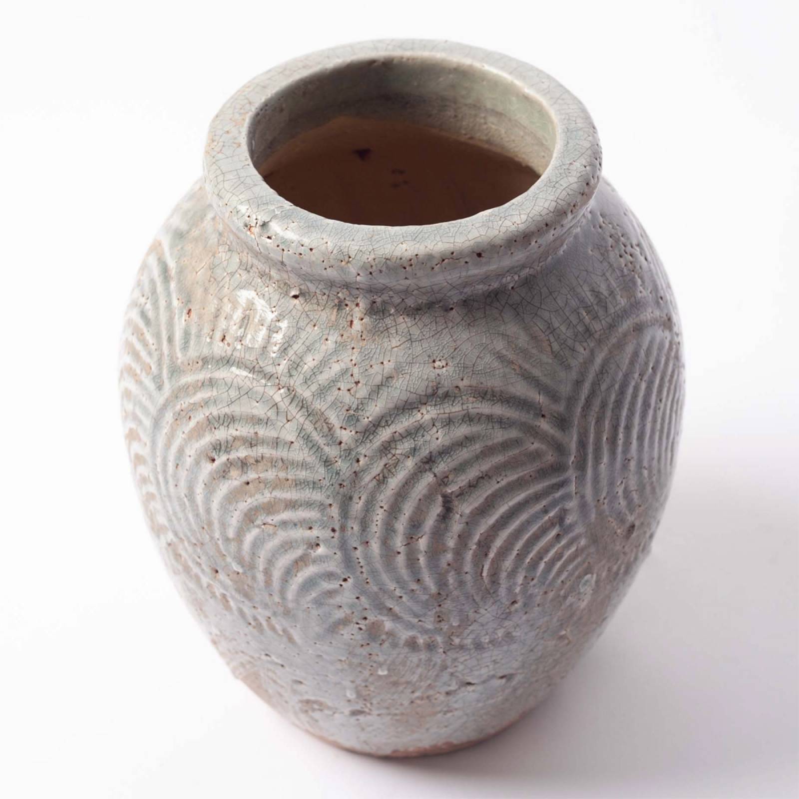 Rustic Blue Terracotta Vase With Imprinted Patterns H:22cm thumbnails