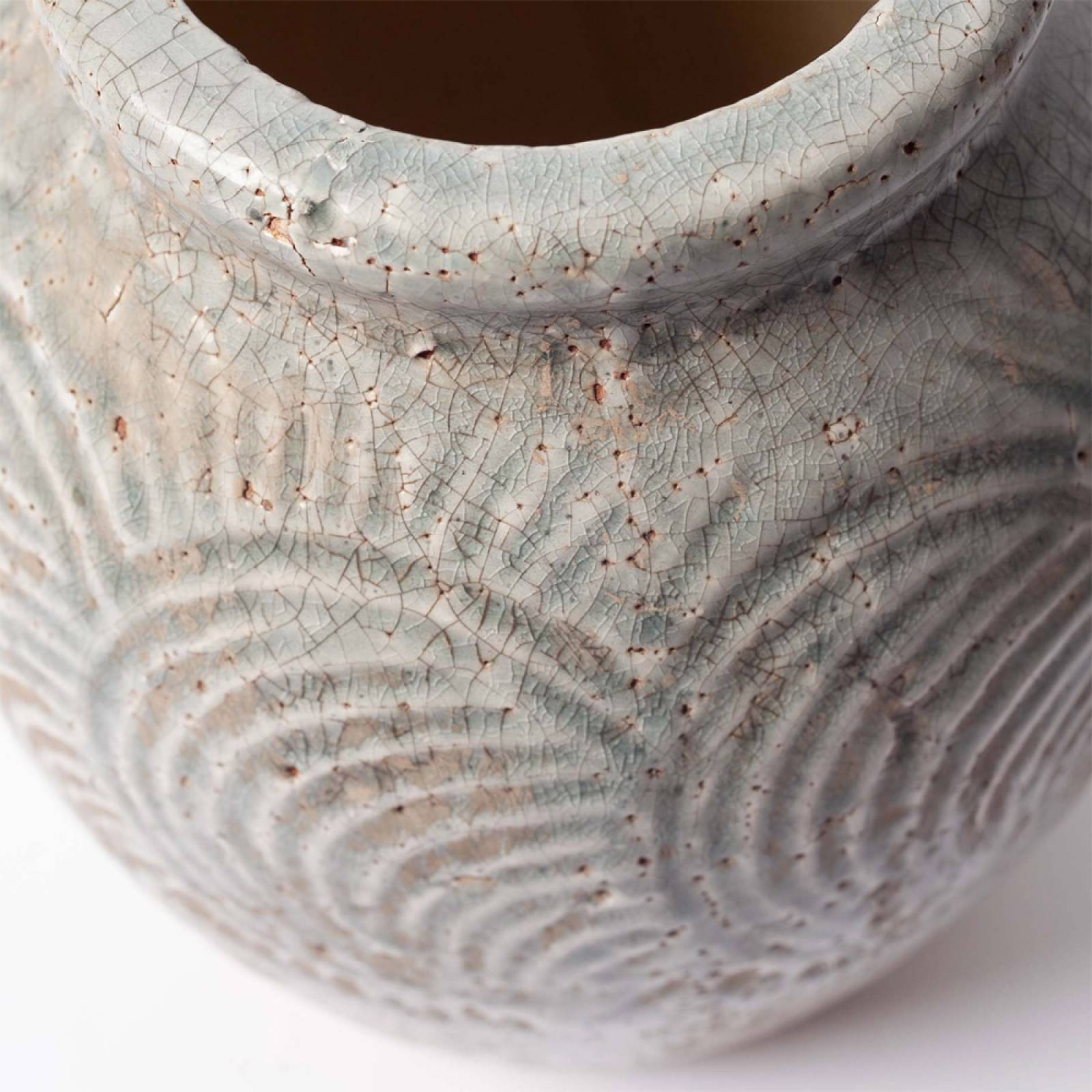 Rustic Blue Terracotta Vase With Imprinted Patterns H:22cm thumbnails