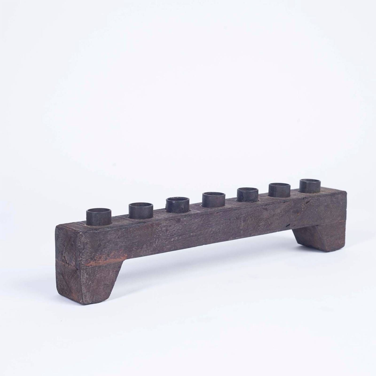 Rustic Rectangular Wooden Candle Holder With 7 Slots thumbnails