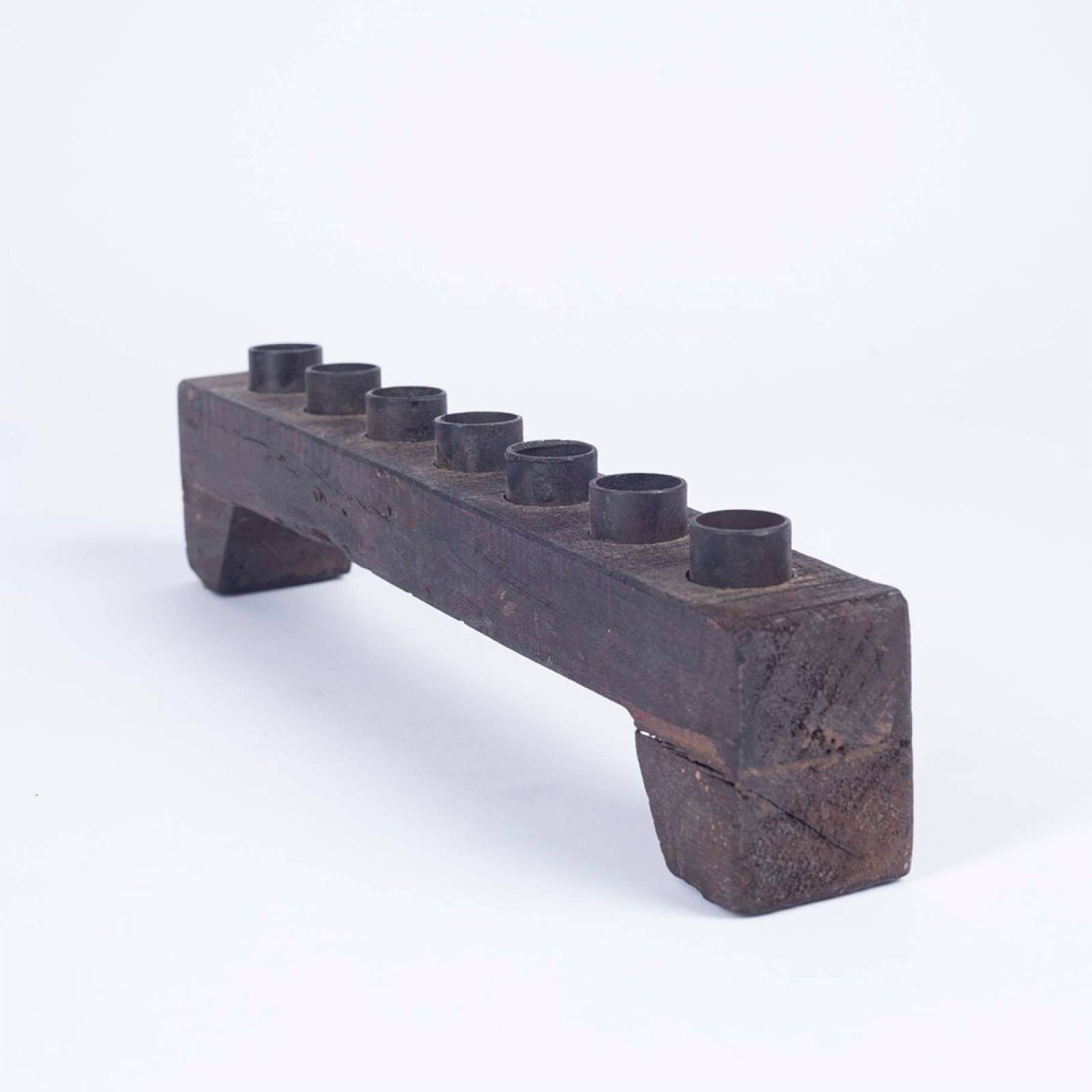 Rustic Rectangular Wooden Candle Holder With 7 Slots thumbnails